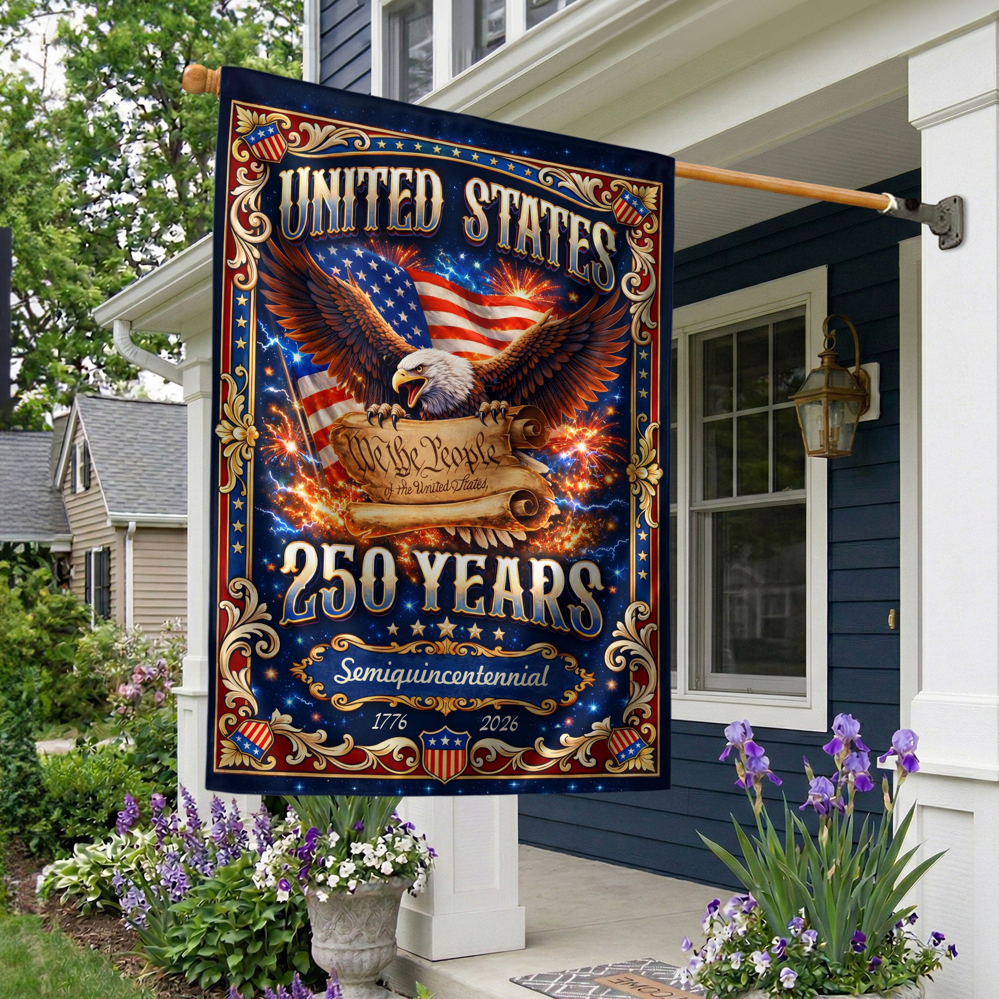 USA 250th Anniversary House Flag 1776-2026 – We The People Constitution Double Sided Patriotic Yard Flag
