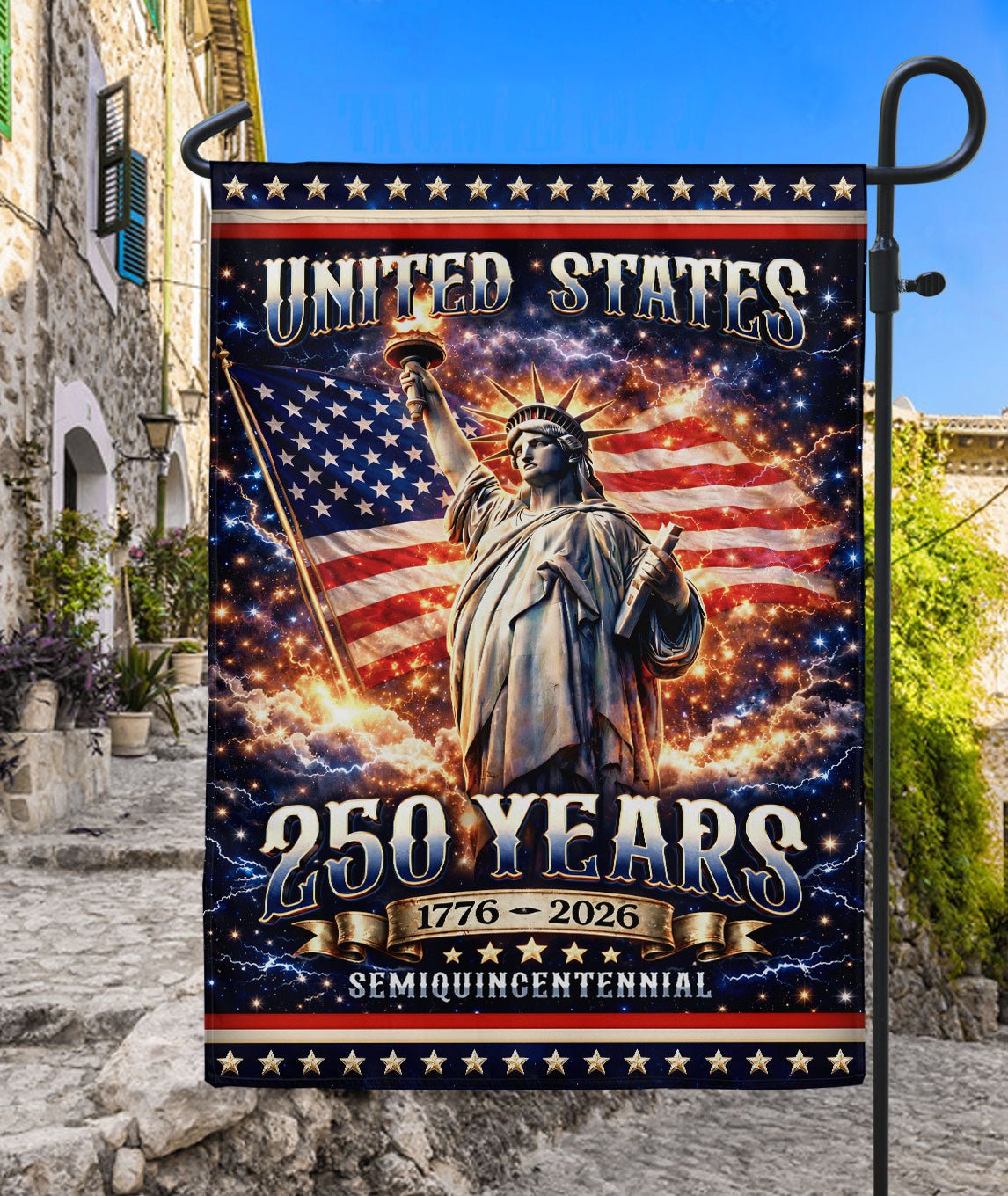 USA 250th Anniversary House Flag 1776-2026 – Statue of Liberty Patriotic Double Sided House Yard Decor - Rust Field Wear