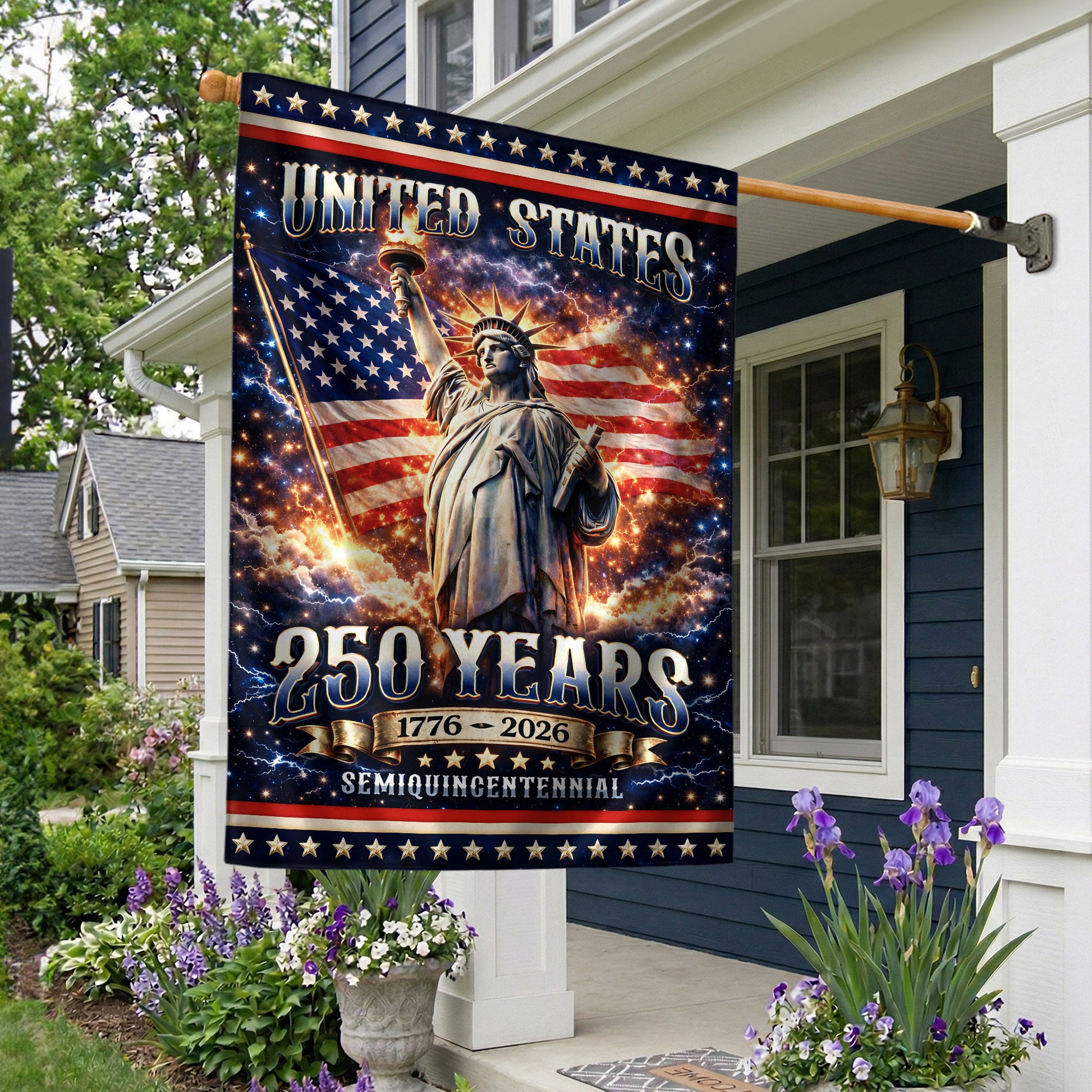 USA 250th Anniversary House Flag 1776-2026 – Statue of Liberty Patriotic Double Sided House Yard Decor - Rust Field Wear