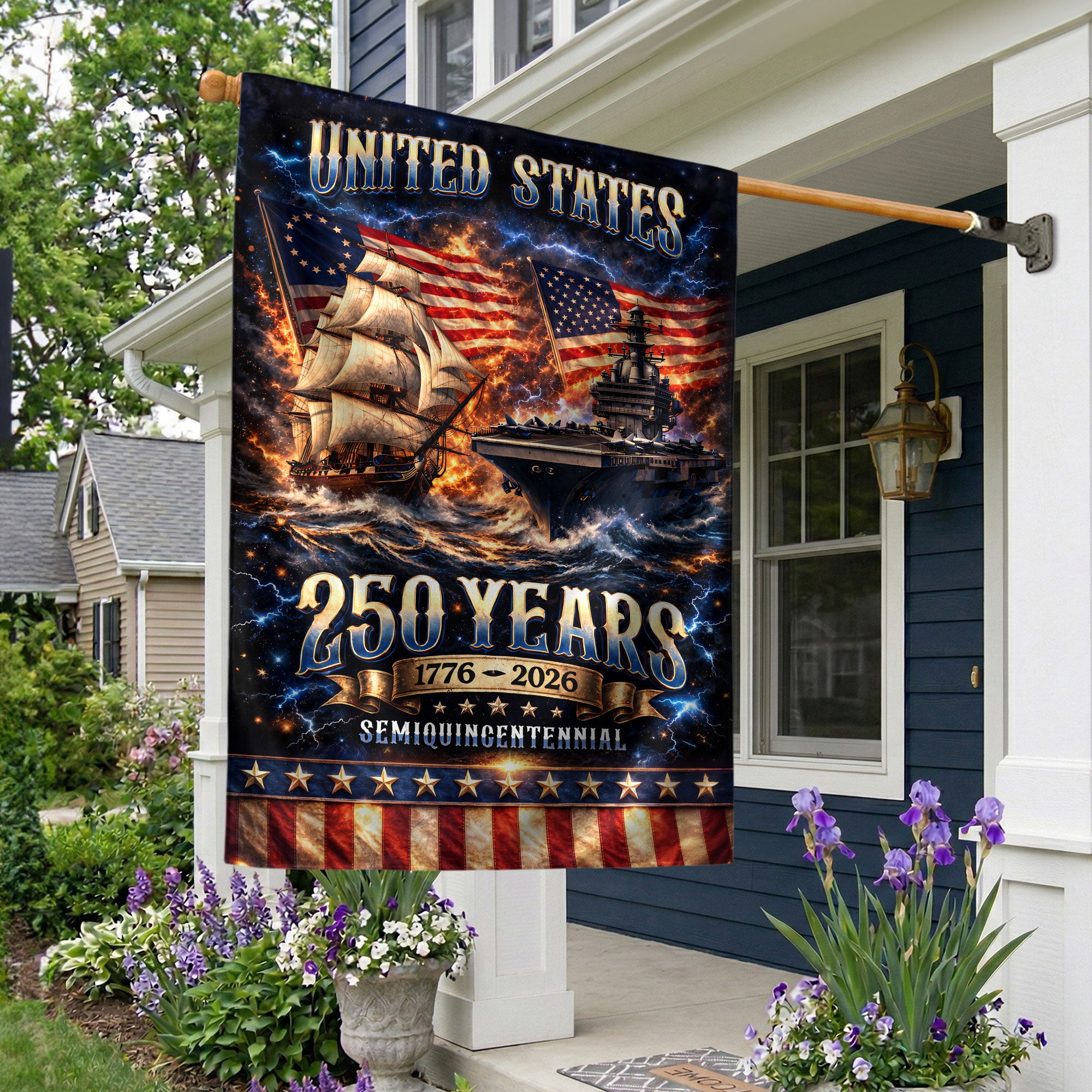1776-2026 USA 250th Anniversary House Flag – Navy History & Modern Power Patriotic Double Sided Flag