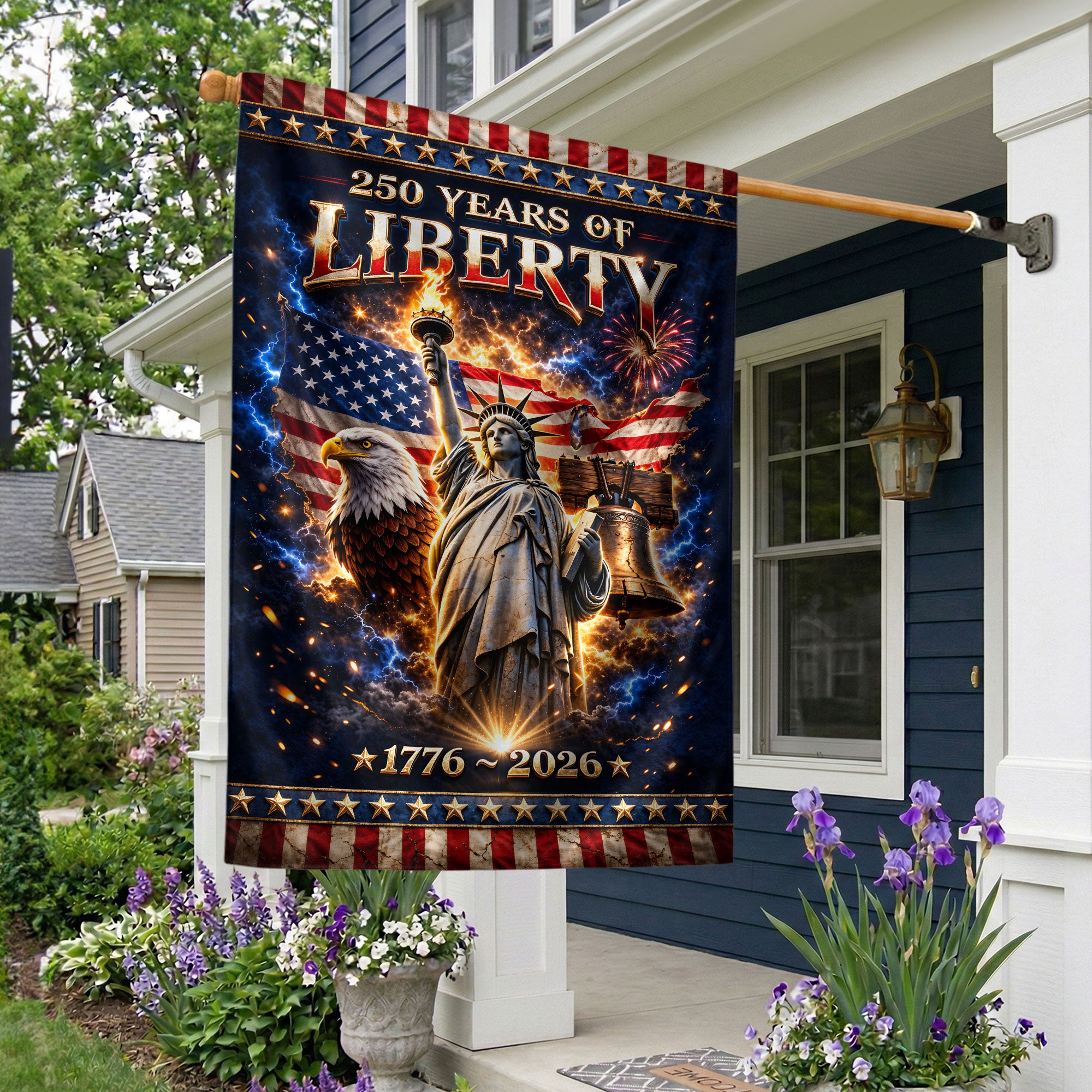 250 Years of Liberty House Flag 1776-2026 – One Nation Under God Christian Values Double Sided Patriotic Flag