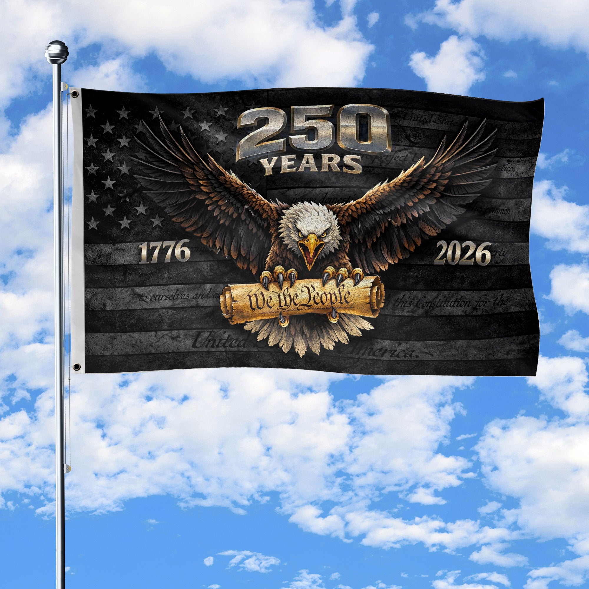 USA 250th Anniversary 1776–2026 House Flag – Vintage Bootleg Eagle We The People Double Sided Patriotic Flag