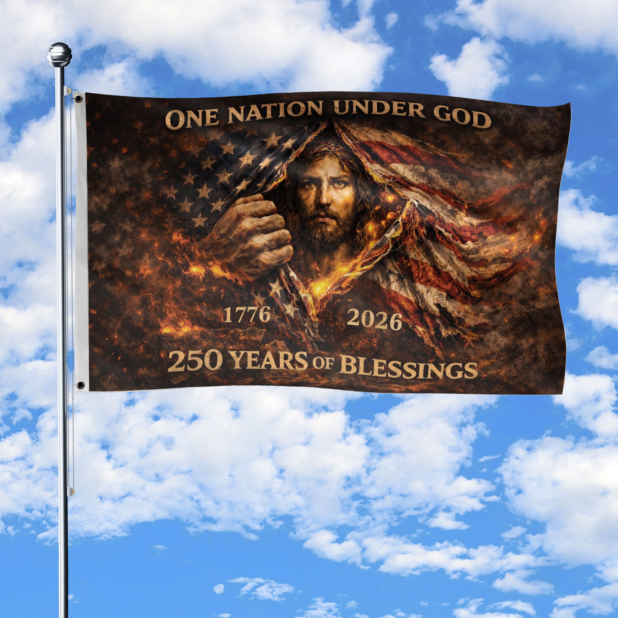 Christian 1776-2026 USA 250th Anniversary Flag – Jesus Christ One Nation Under God 250 Years of Blessings Patriotic Banner