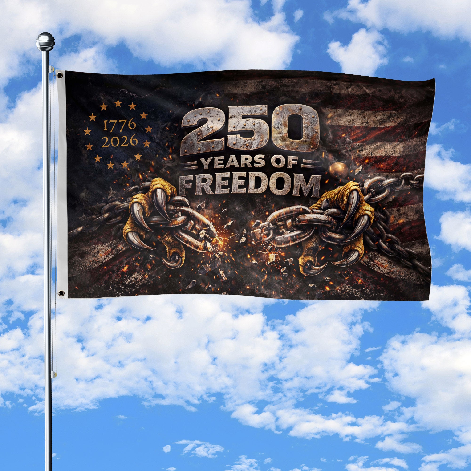USA 250th Anniversary Flag 1776–2026 – Breaking Chains 250 Years of Freedom Double Sided House Flag