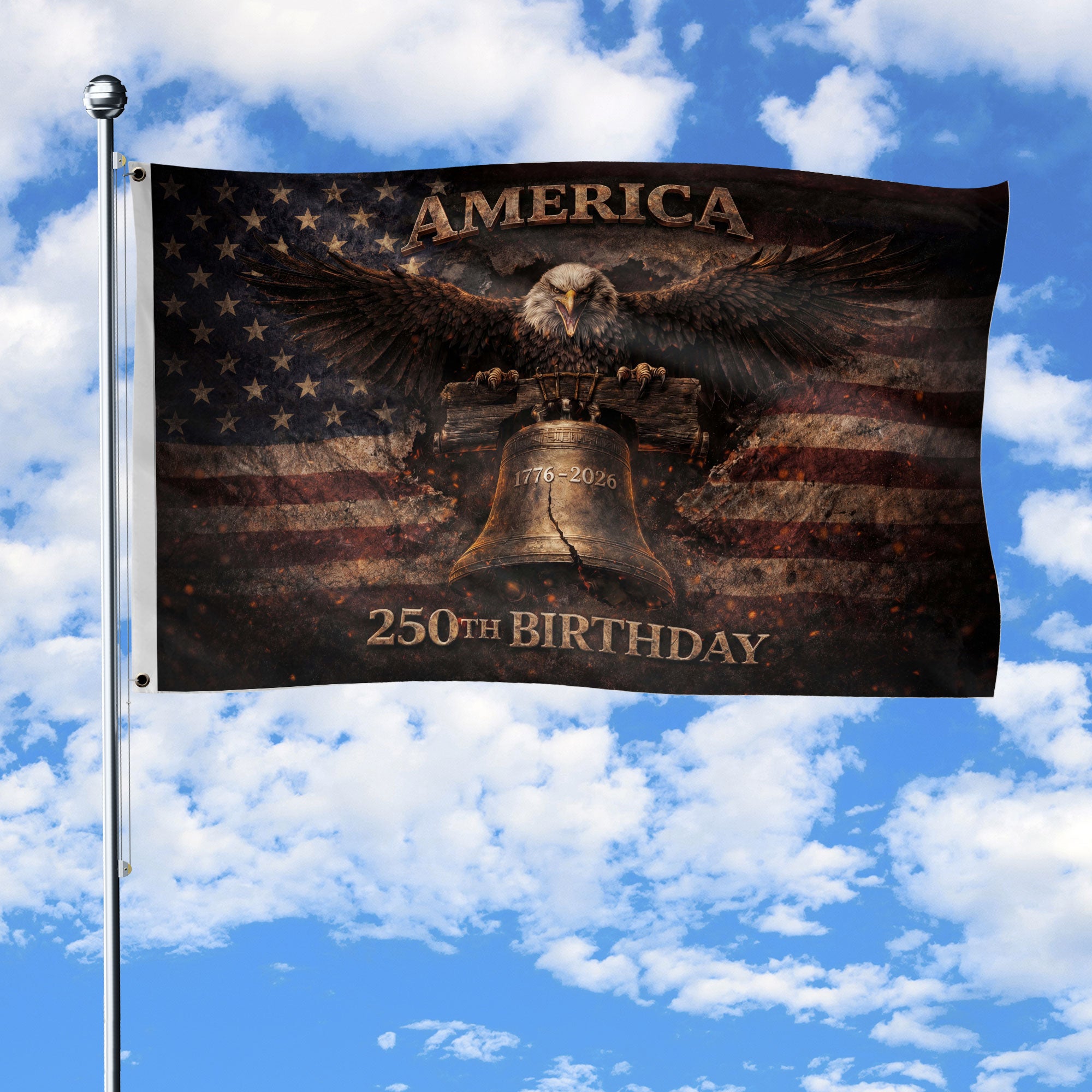 USA 250th Anniversary Eagle Flag 1776–2026 – Liberty Bell Patriotic Double Sided House Flag