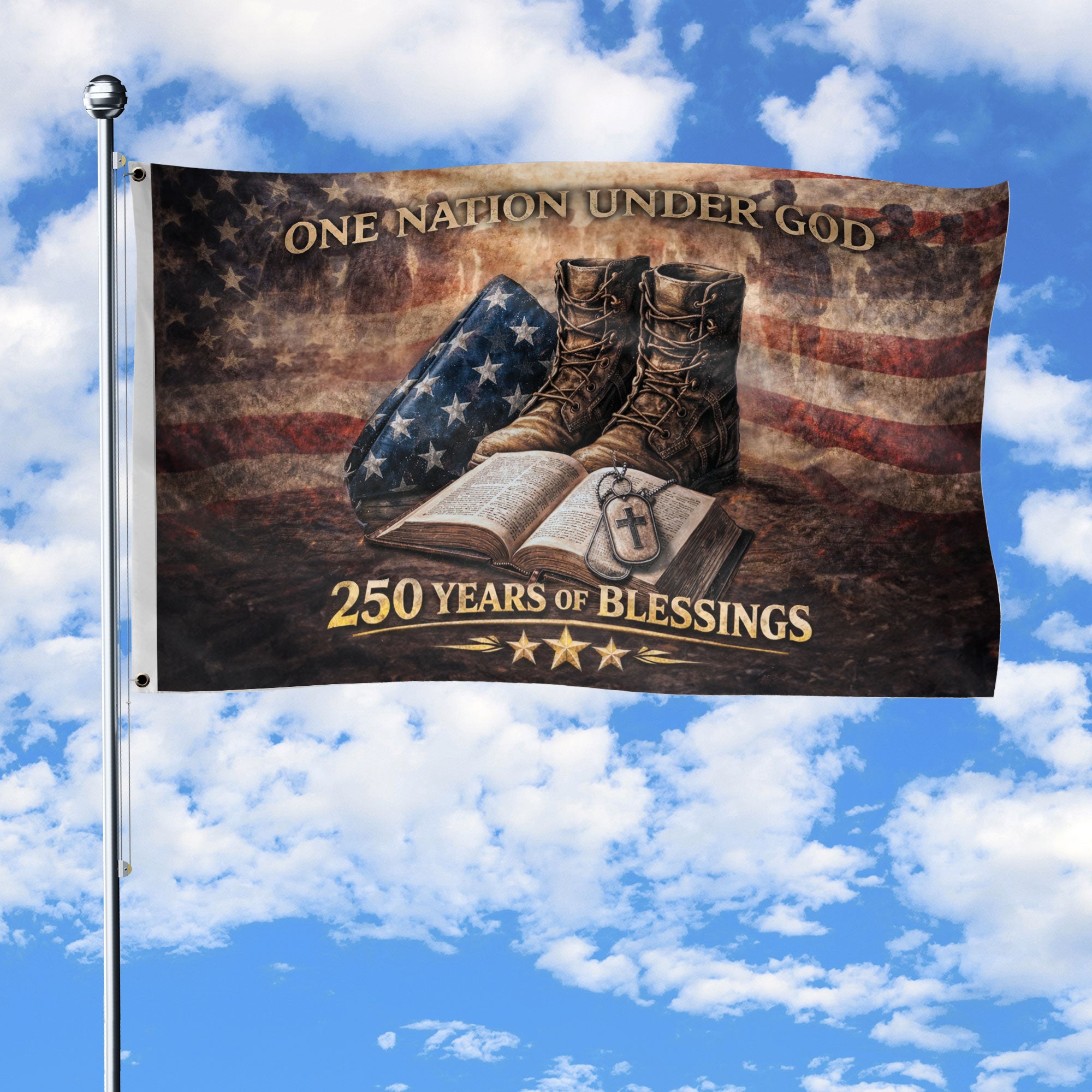 Christian Patriotic House Flag 250 Year American Anniversary Flag One Nation Under God USA Flag