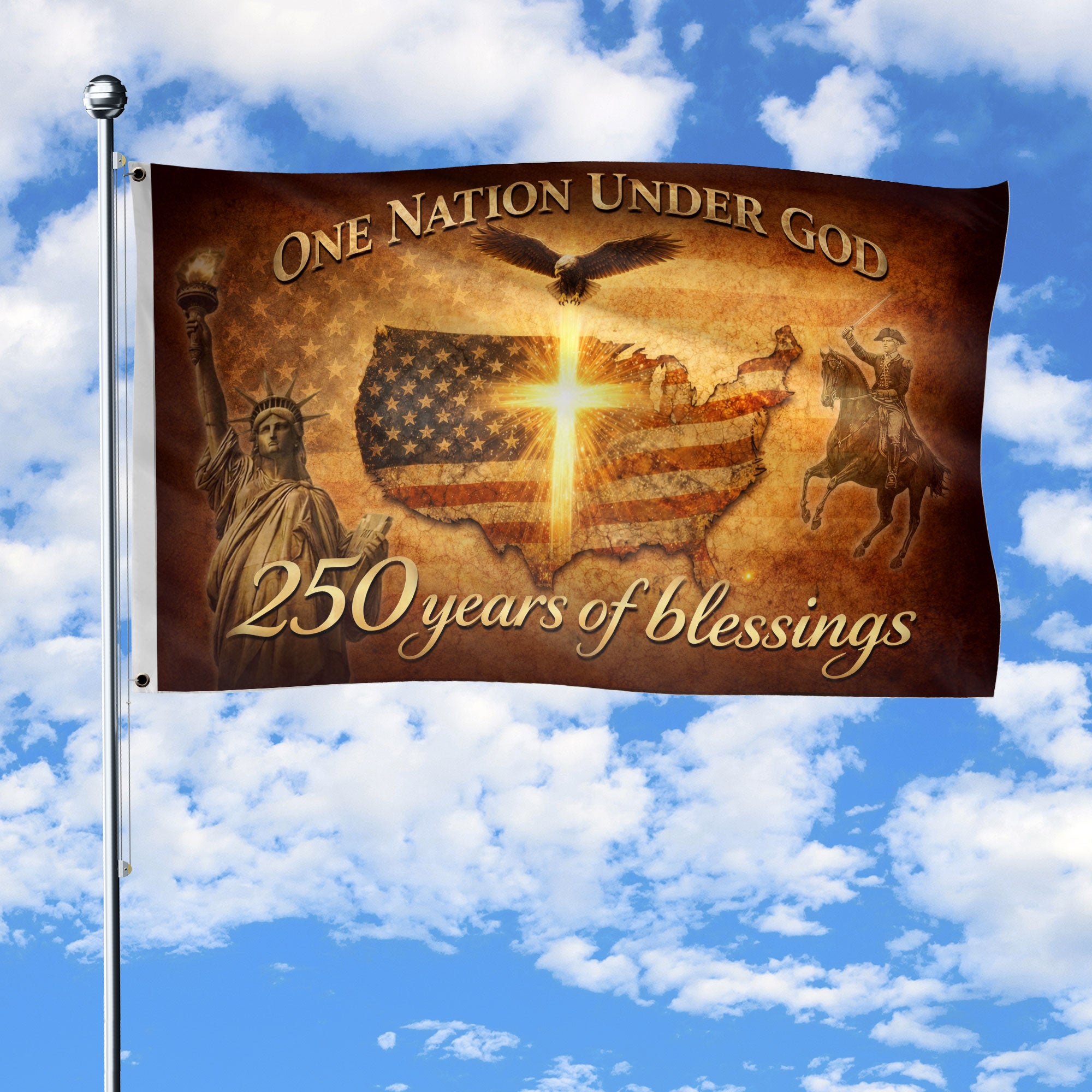 Faith and Freedom Patriotic House Flag Cross Over USA Map Christian Decor