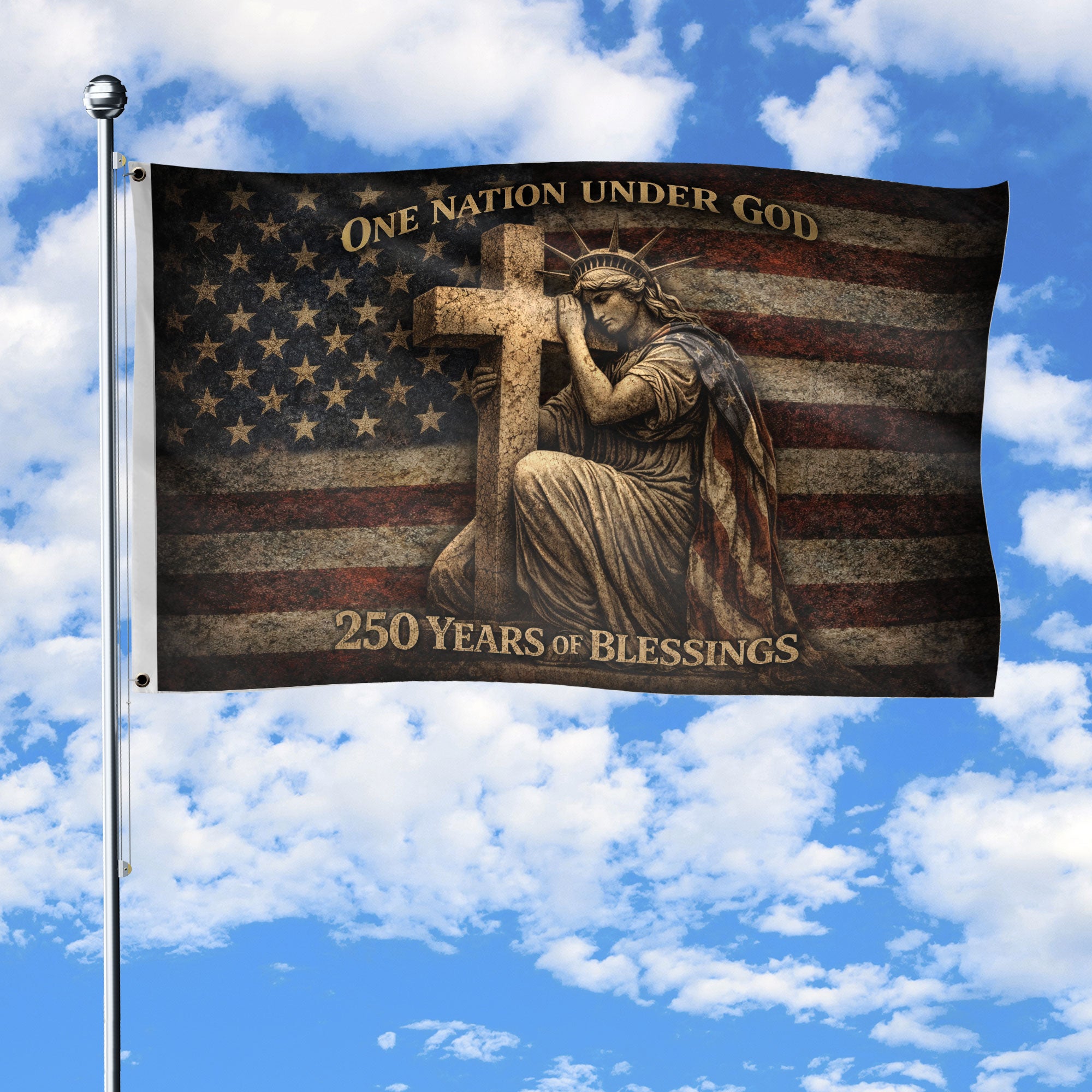 Christian Patriotic House Flag One Nation Under God USA 250th Anniversary Flag 1776–2026 American Flag Cross Design