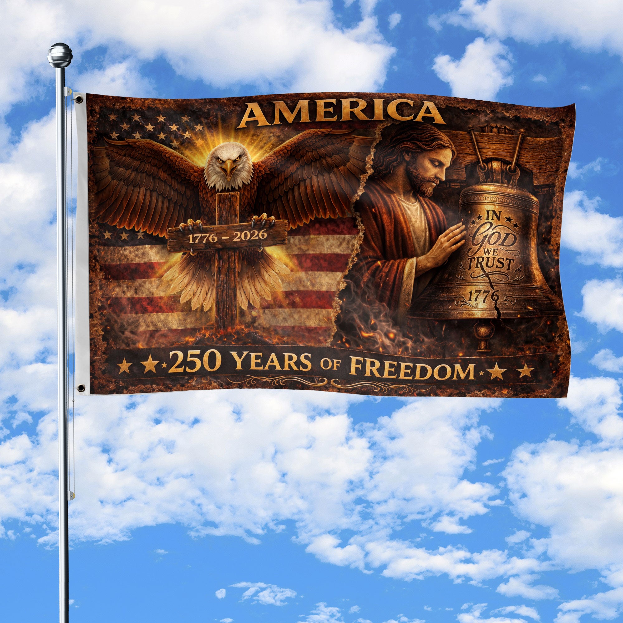 Christian We The People 250th Anniversary USA House Flag Eagle Cross 1776–2026 Patriotic