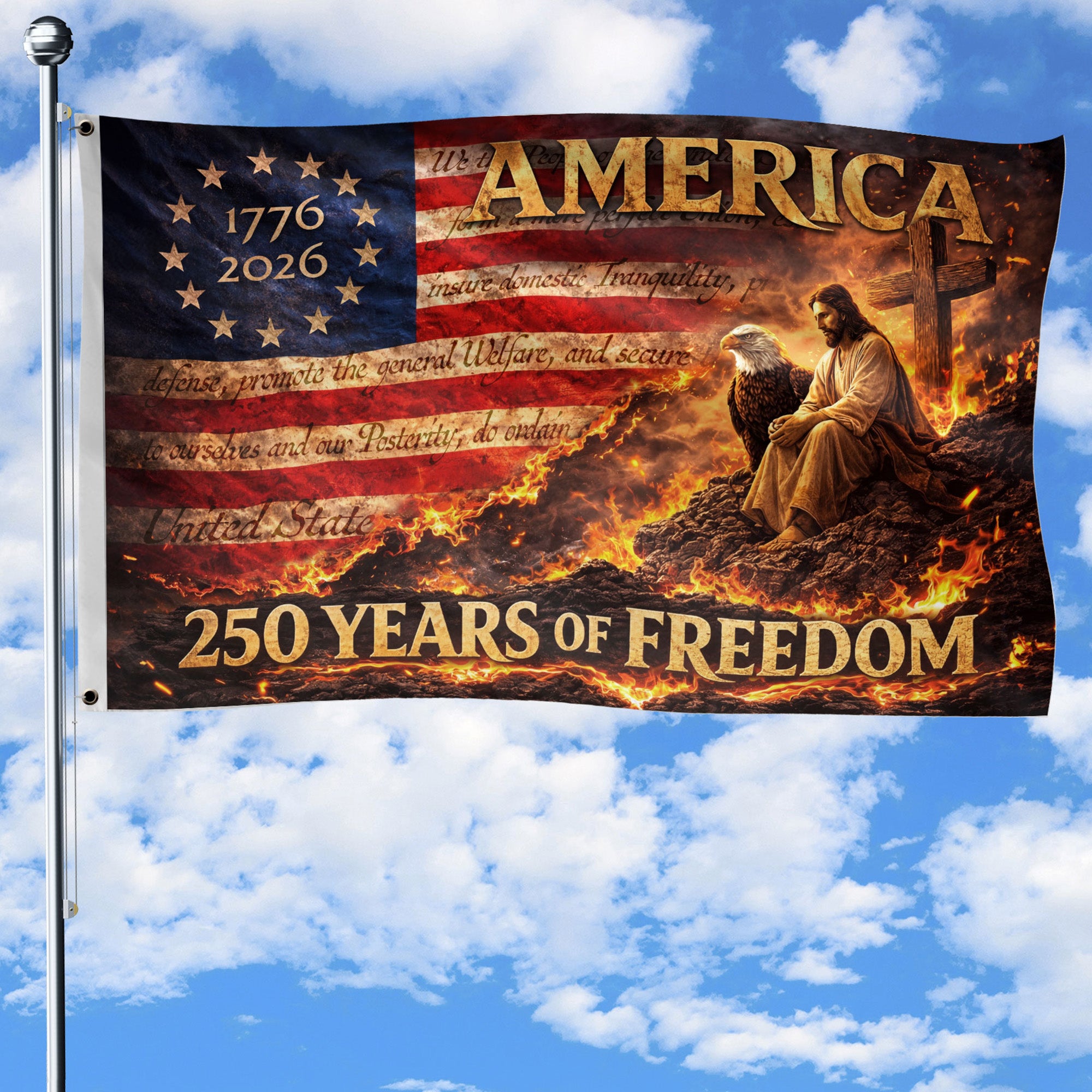 Christian USA 250th Anniversary House Flag, Jesus and Eagle Patriotic Flag, 1776–2026 Freedom Celebration 3x5ft