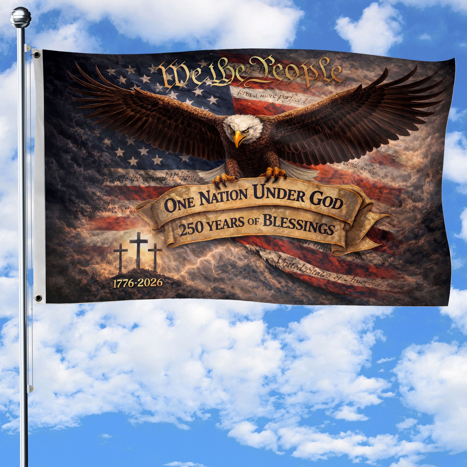 We The People One Nation Under God 250th Anniversary House Flag Patriotic Eagle 250 Years Blessing USA Flag - Rust Field Wear