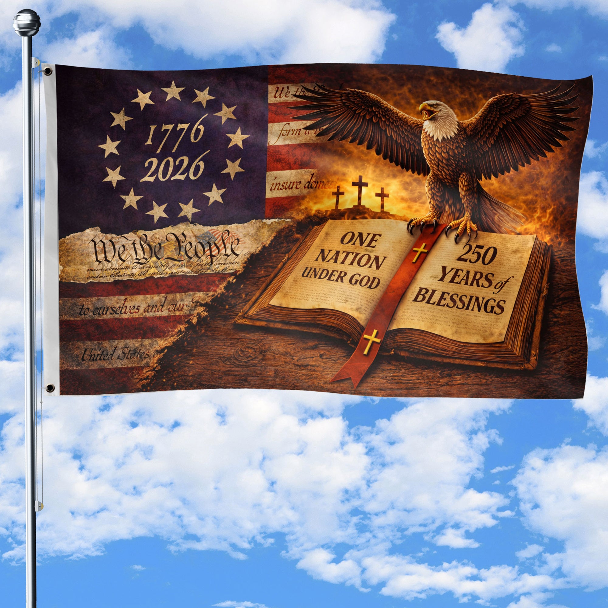 250 Years of Blessings Flag 1776-2026 We The People Bible Christian American Eagle Banner 3x5ft