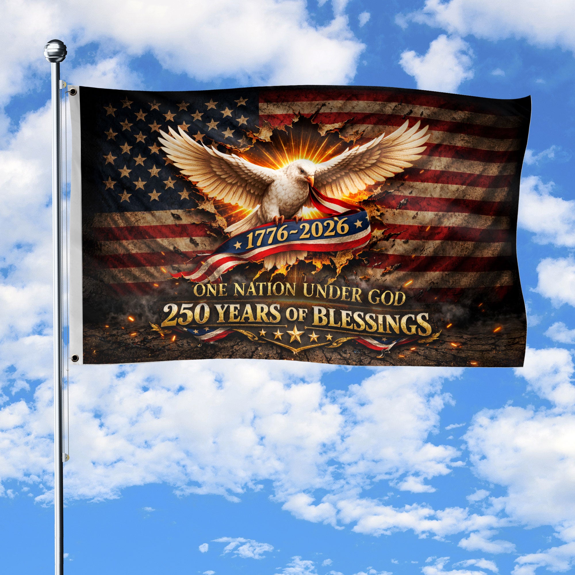 One Nation Under God House Flag 1776-2026 Patriotic Eagle 250 Years Blessings Decor