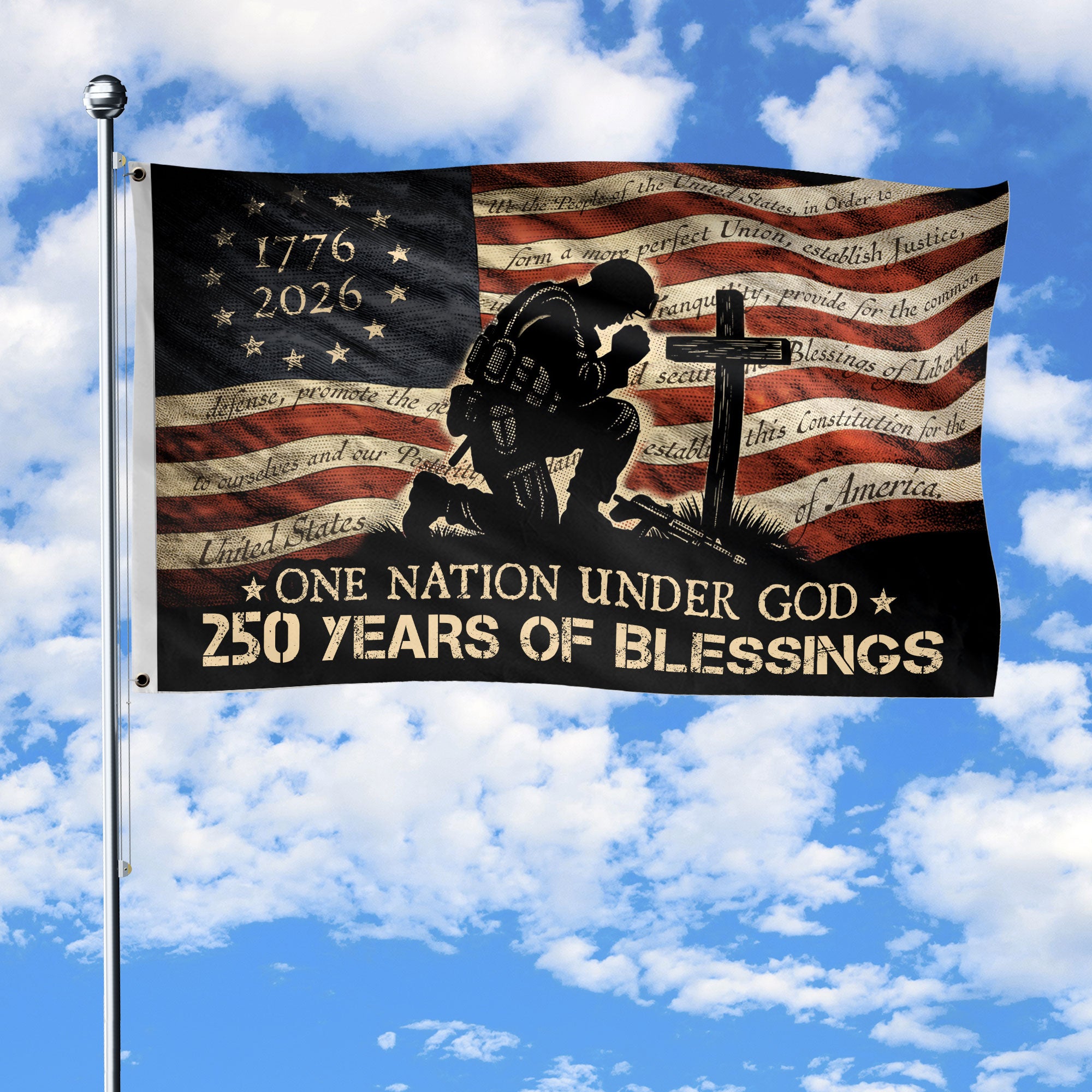 Patriotic Soldier Prayer Christian House Flag One Nation Under God 250 Years Blessings