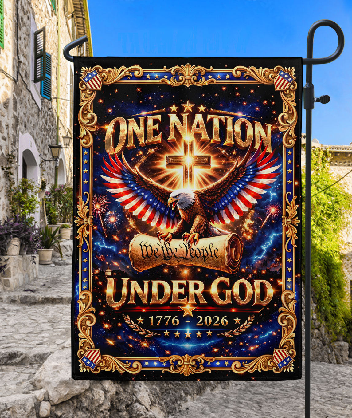 Christian We The People Under God 250th Anniversary USA Garden Flag 1776–2026 Eagle Cross Patriotic Banner