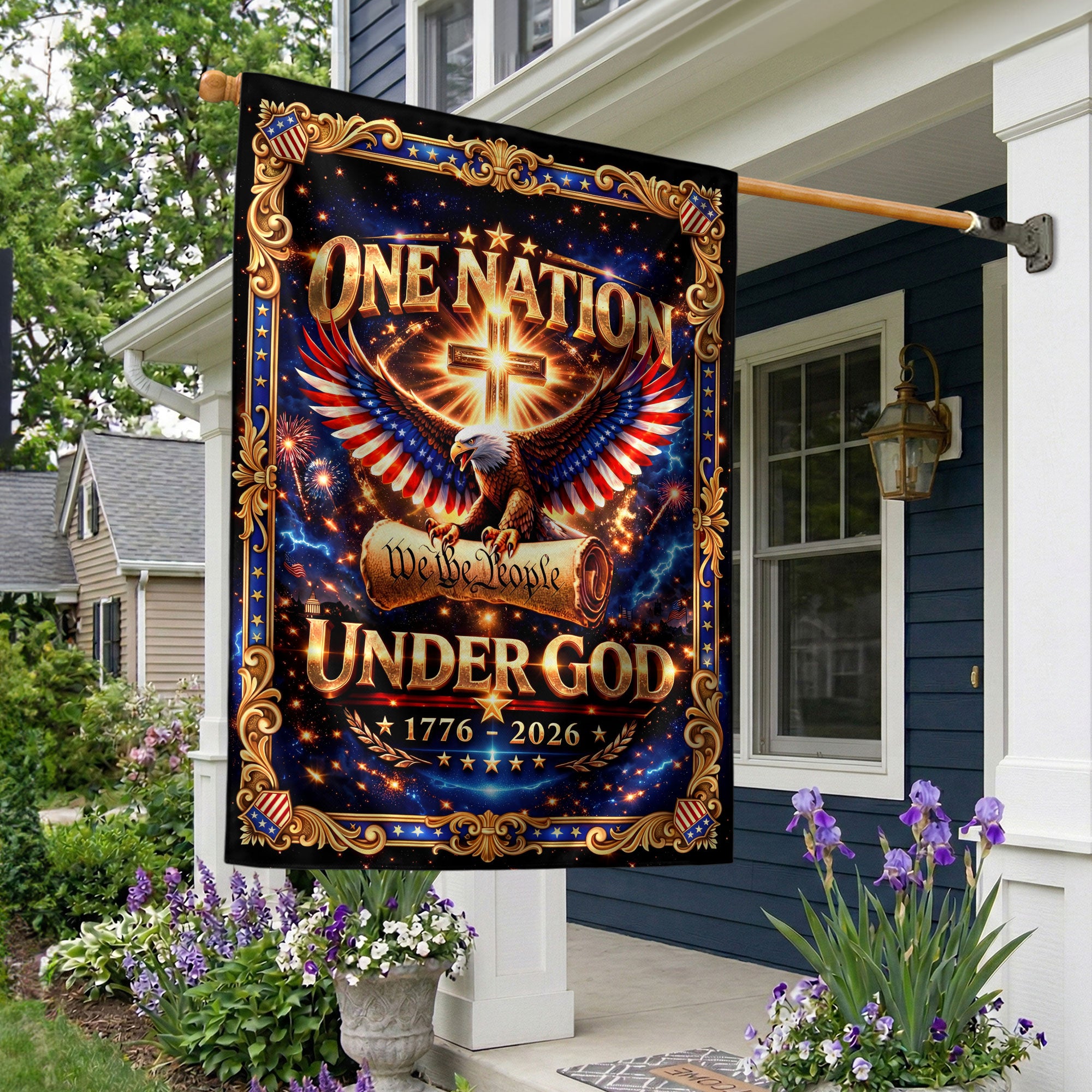 Christian We The People Under God 250th Anniversary USA Garden Flag 1776–2026 Eagle Cross Patriotic Banner
