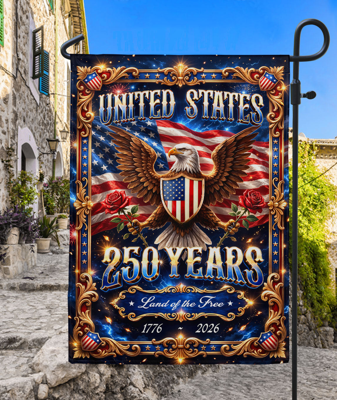 United States 250 Years House Flag 1776-2026 Patriotic Eagle Land of the Free Garden Decor
