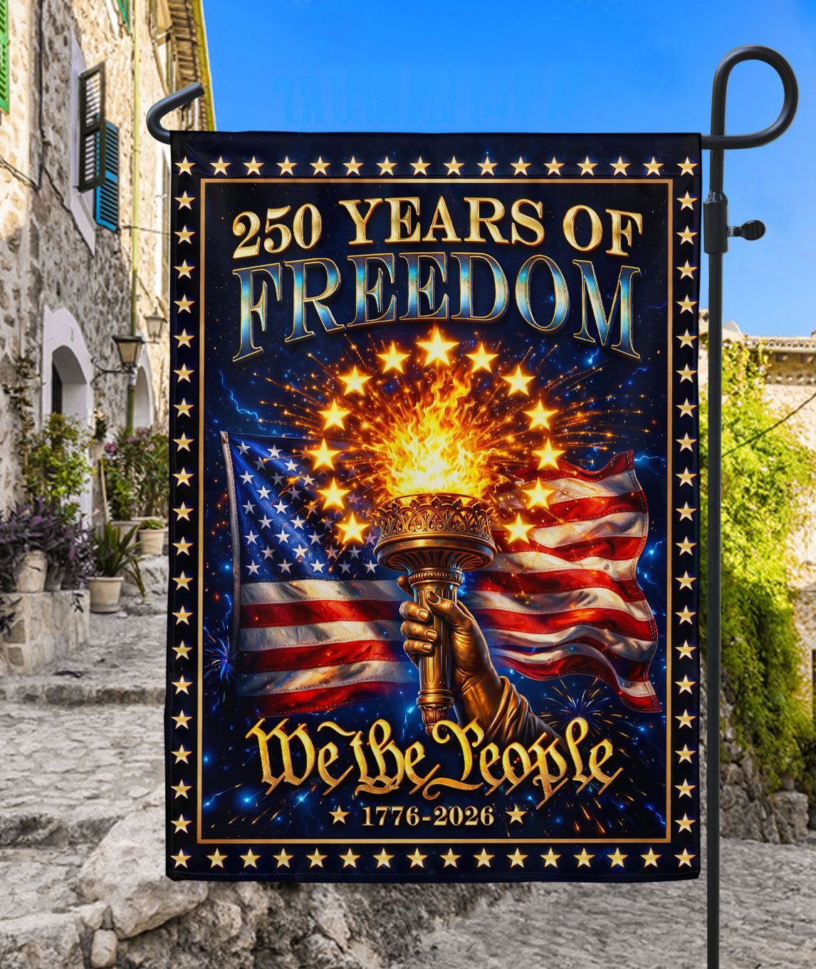 250 Years of Freedom House Flag We The People Torch Patriotic 1776 - 2026 Banner
