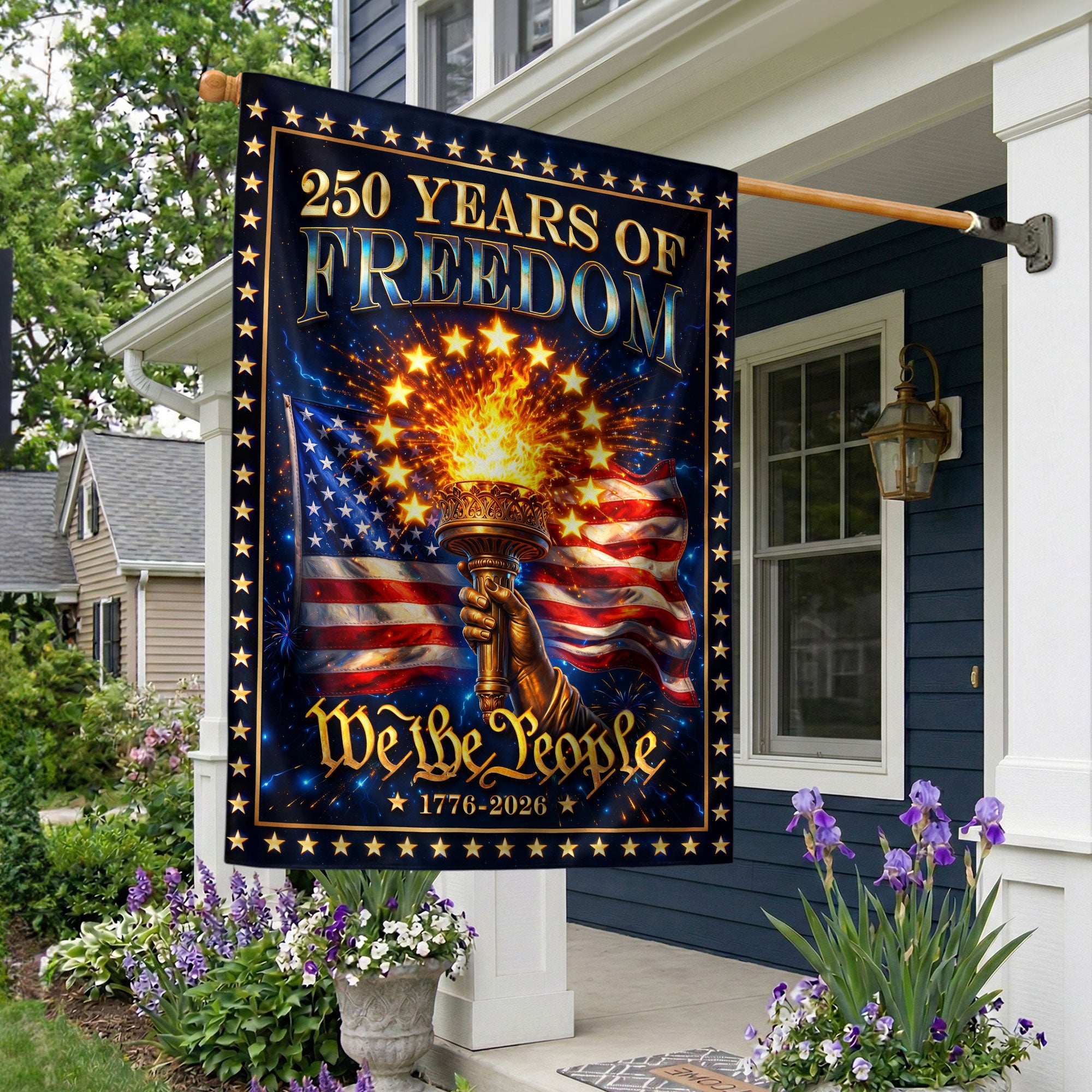 250 Years of Freedom House Flag We The People Torch Patriotic 1776 - 2026 Banner