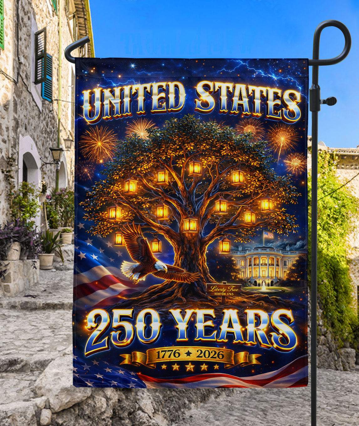 United States 250 Years House Flag Freedom Tree Eagle 1776 - 2026 Patriotic Banner