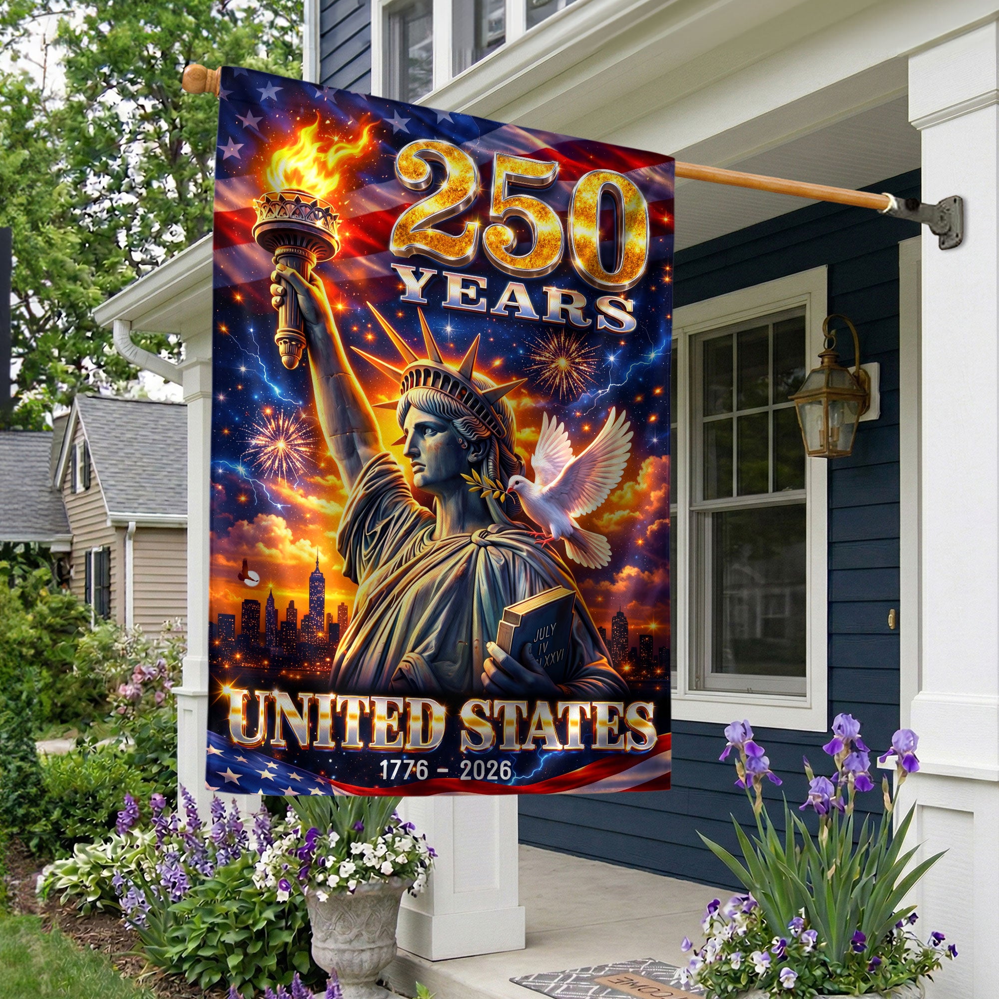 250 Years United States Garden Flag Statue of Liberty Patriotic 1776 2026 Yard Banner