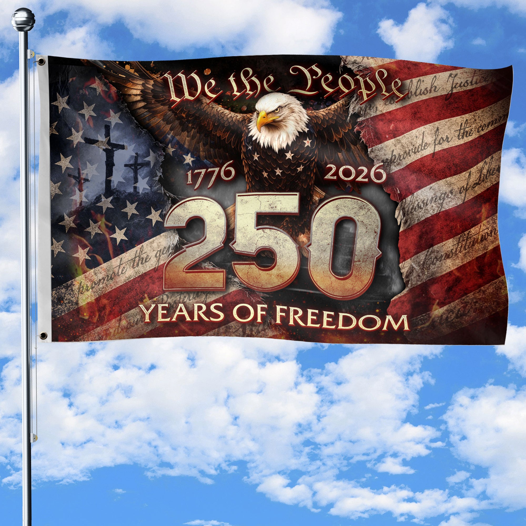 Christian Heritage House Flag 1776-2026 One Nation Under God 250 Years of Blessings