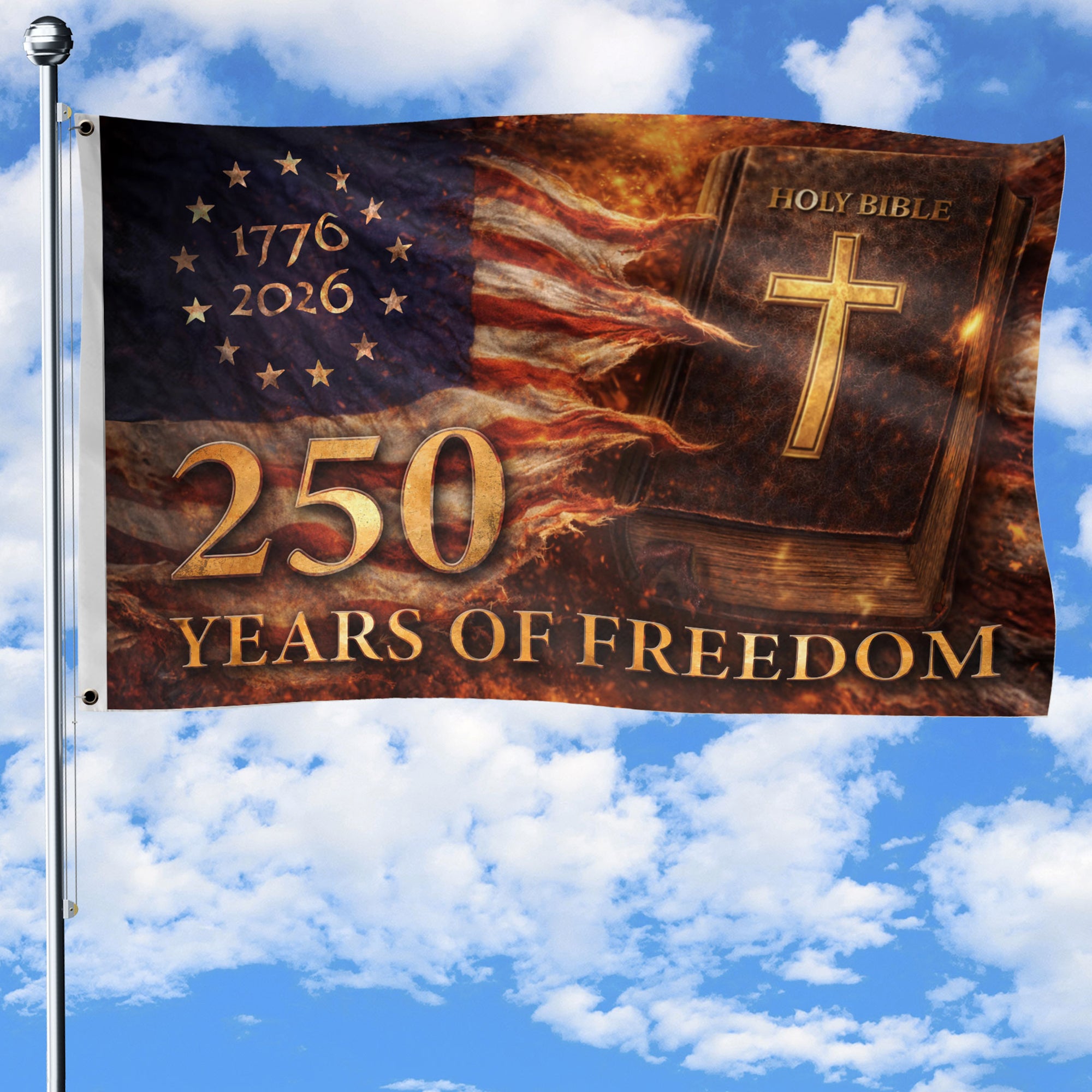 One Nation Under God Holy Bible Christian House Flag 1776-2026 250 Years of Freedom Decor 3x5ft