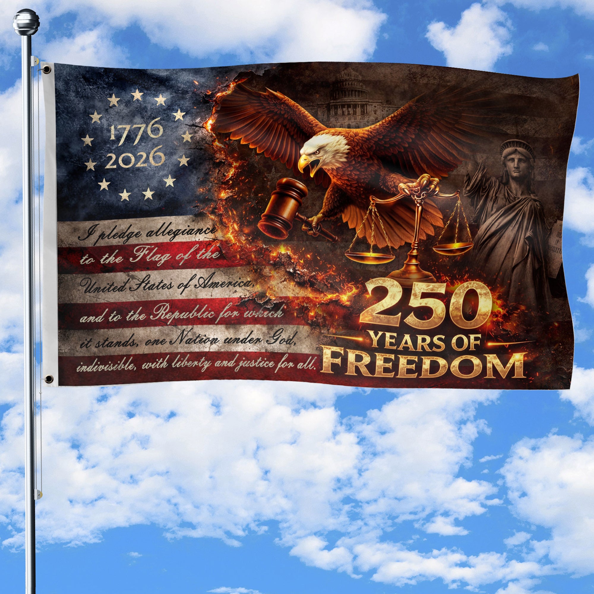Justice Gavel Eagle House Flag 1776-2026 We The People 250 Years Freedom Patriotic