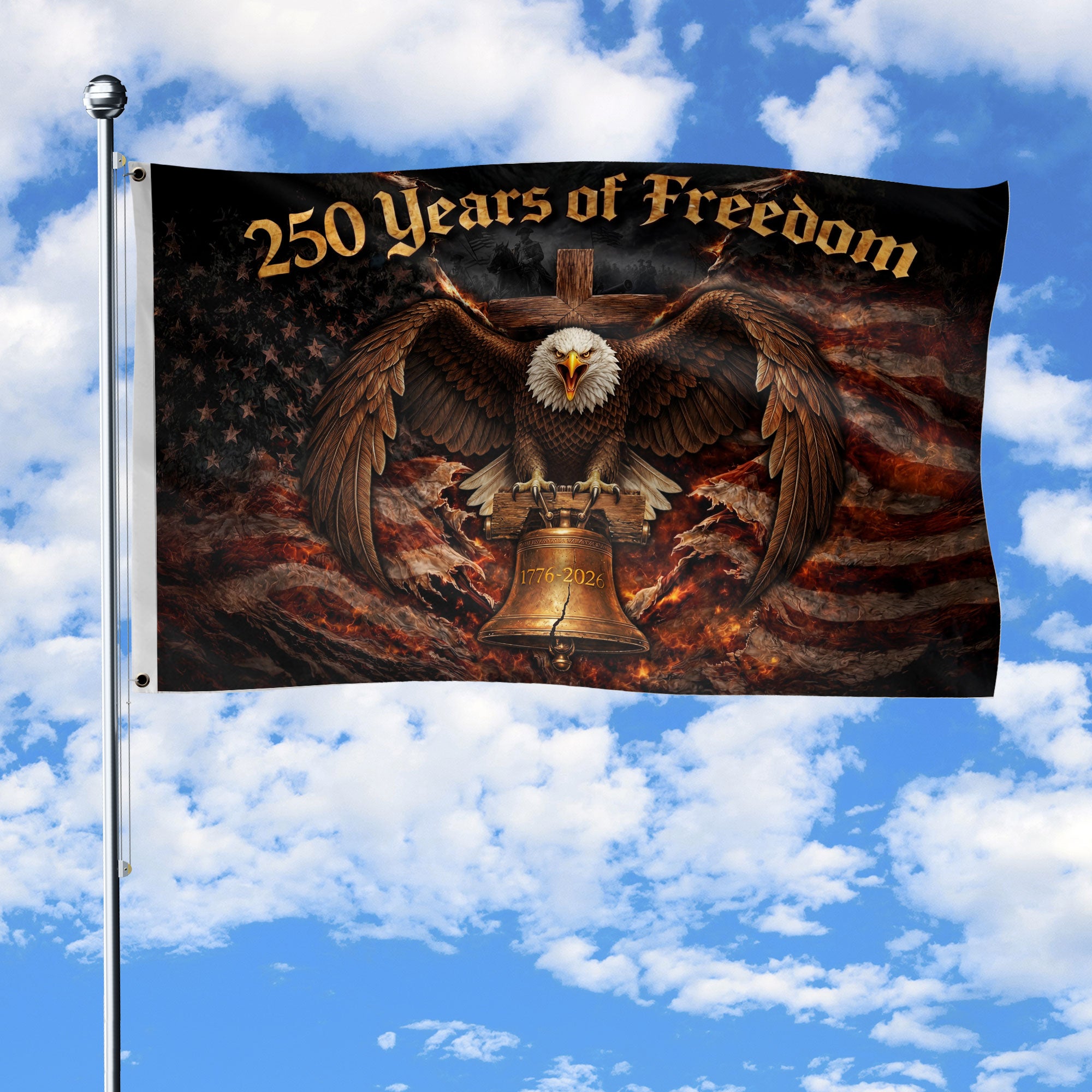 250 Years of Freedom Flag 1776-2026 Patriotic American Eagle Liberty Bell Banner