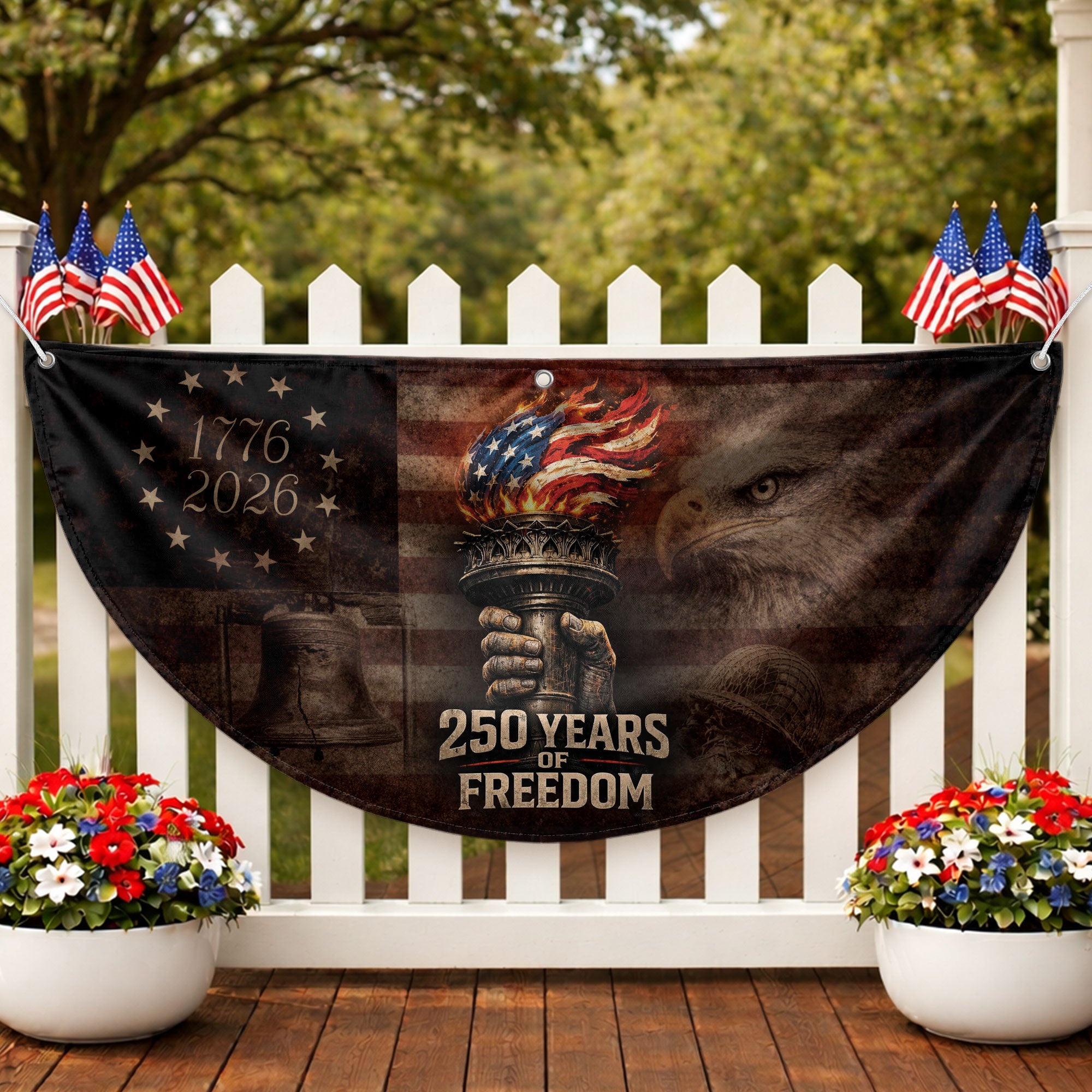 250th Anniversary Freedom Flag Fence Banner - Liberty Torch & Eagle Design for 2026 Celebration