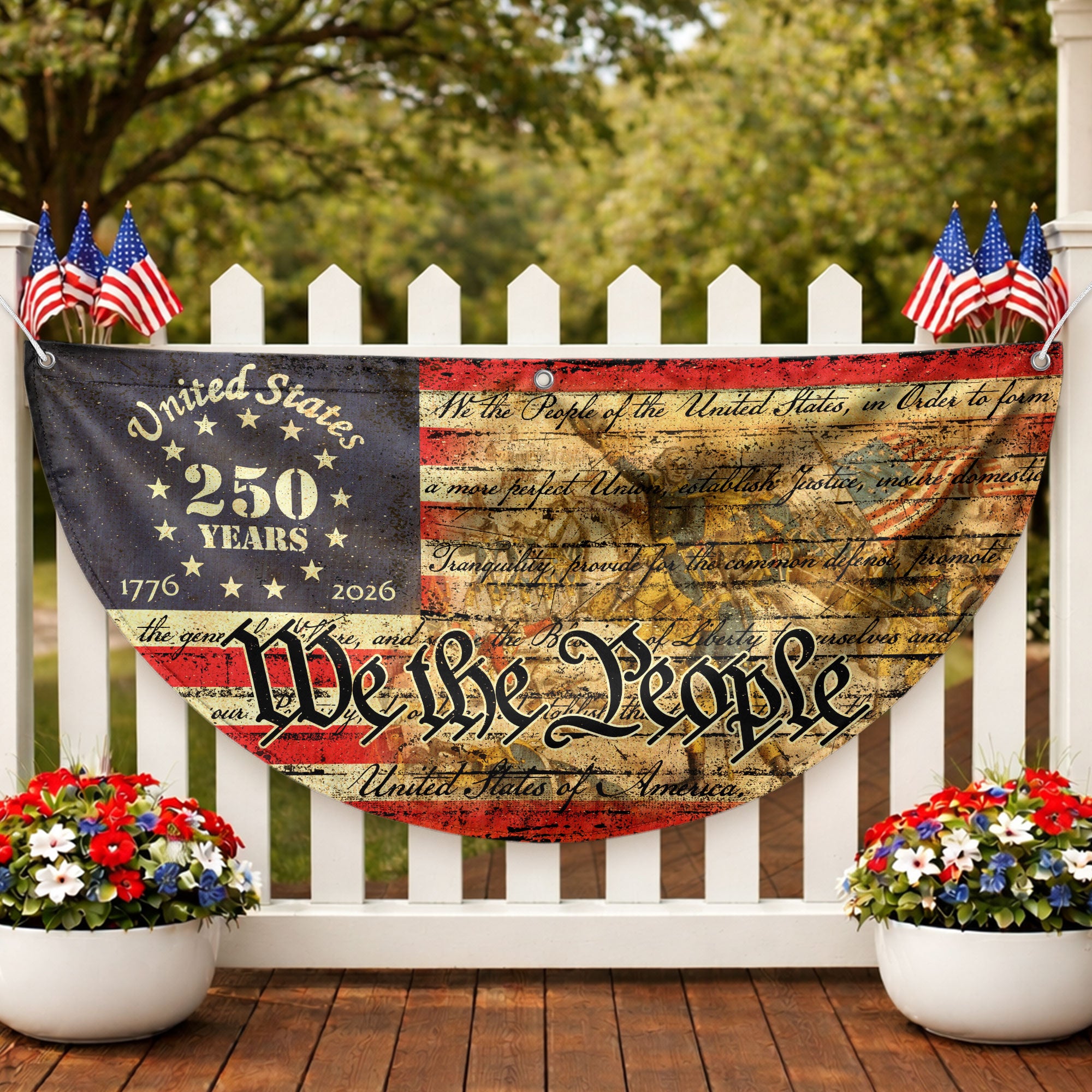 USA 250th Anniversary Flag Fence Banner - We The People & Eagle Design for 2026 Celebration