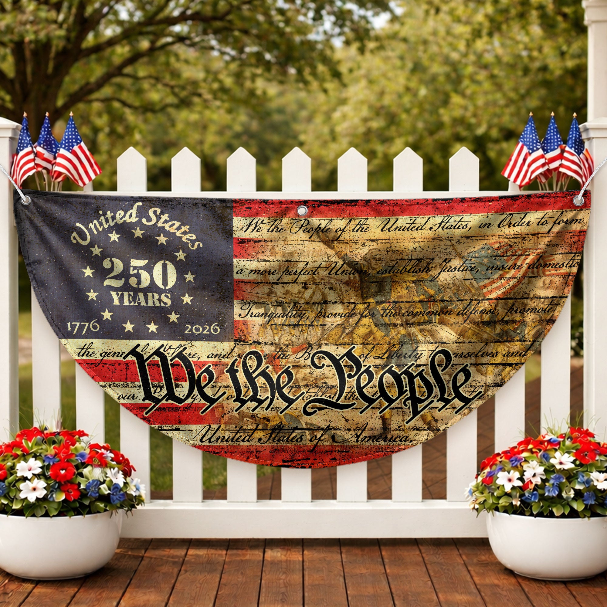 USA 250th Anniversary Flag Fence Banner - We The People & Eagle Design for 2026 Celebration