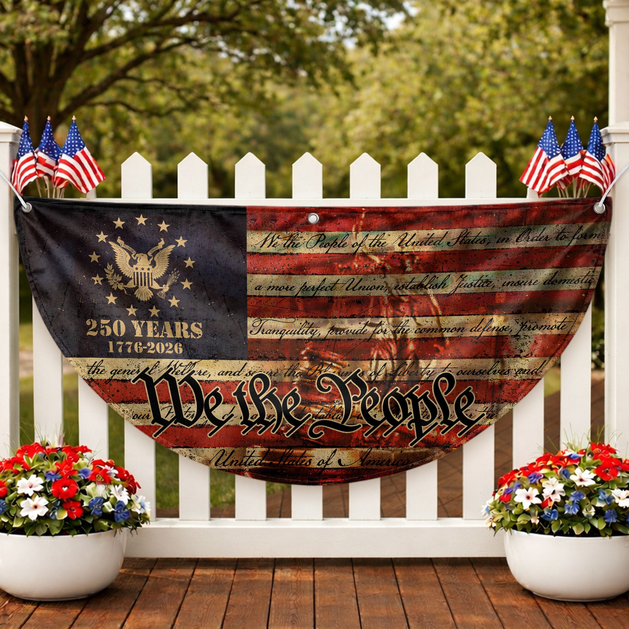 250th Anniversary USA Flag Fence Banner - We The People & Eagle Design for 2026 Celebration