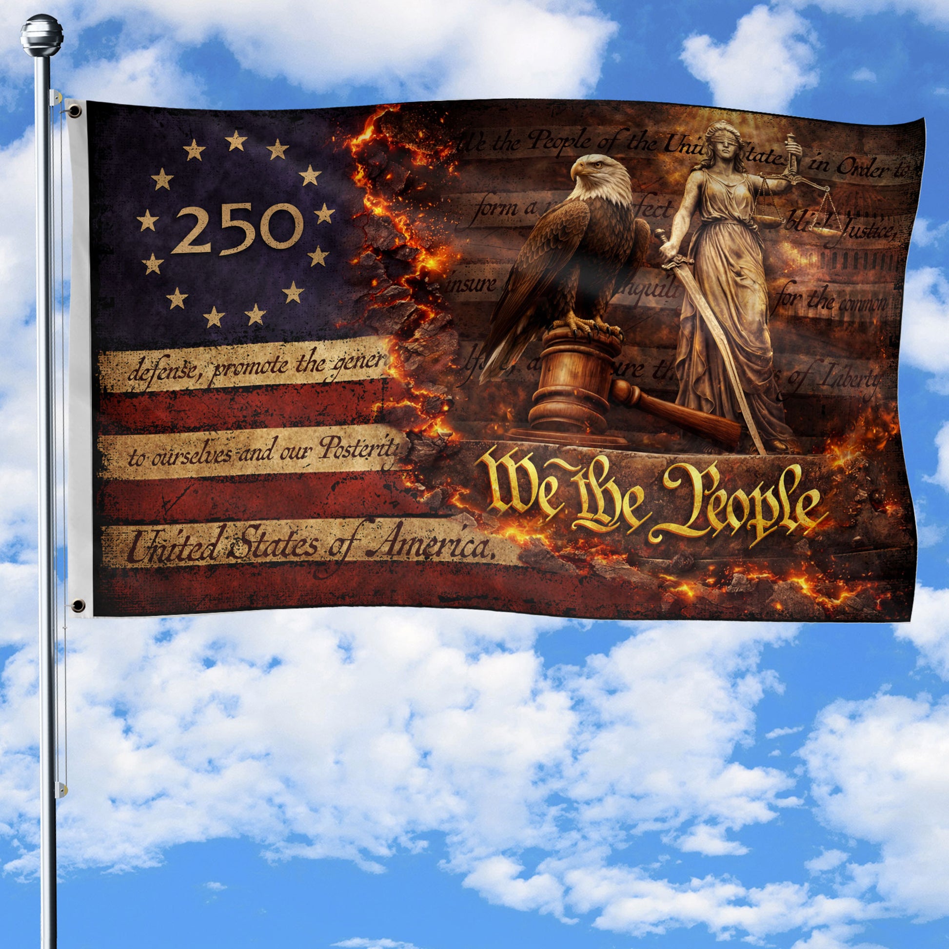 Patriotic Eagle Justice House Flag 1776-2026 We The People 250 Years of Blessings Decor - Rust Field Wear
