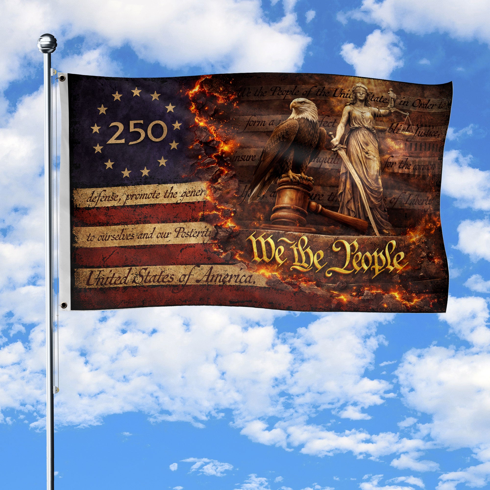 Patriotic Eagle Justice House Flag 1776-2026 We The People 250 Years of Blessings Decor