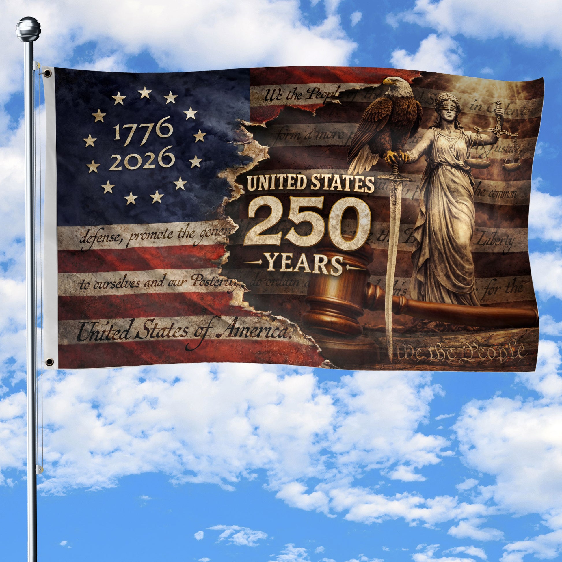 Lady Justice Eagle Betsy Ross Patriotic American Outdoor Banner Flag 3x5ft - Rust Field Wear