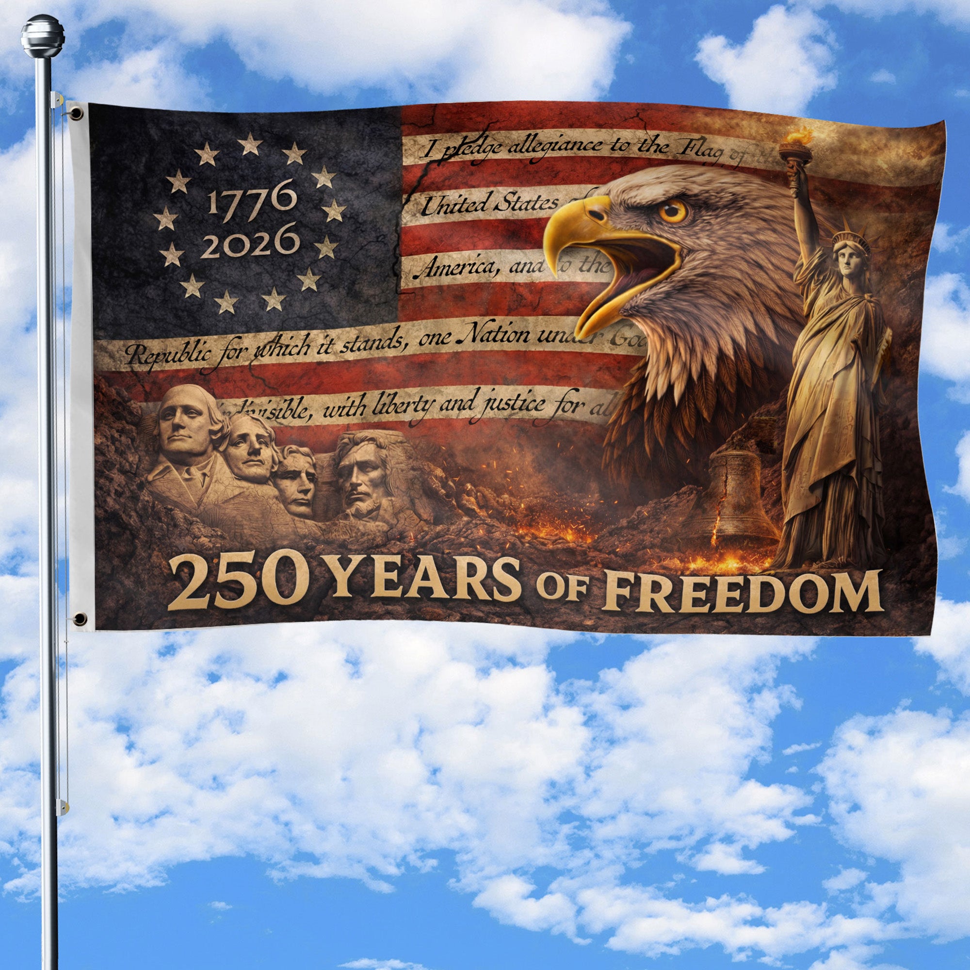 USA 250th Anniversary House Flag, Eagle and Liberty Patriotic Outdoor Décor, 1776–2026 Freedom Celebration 3x5ft