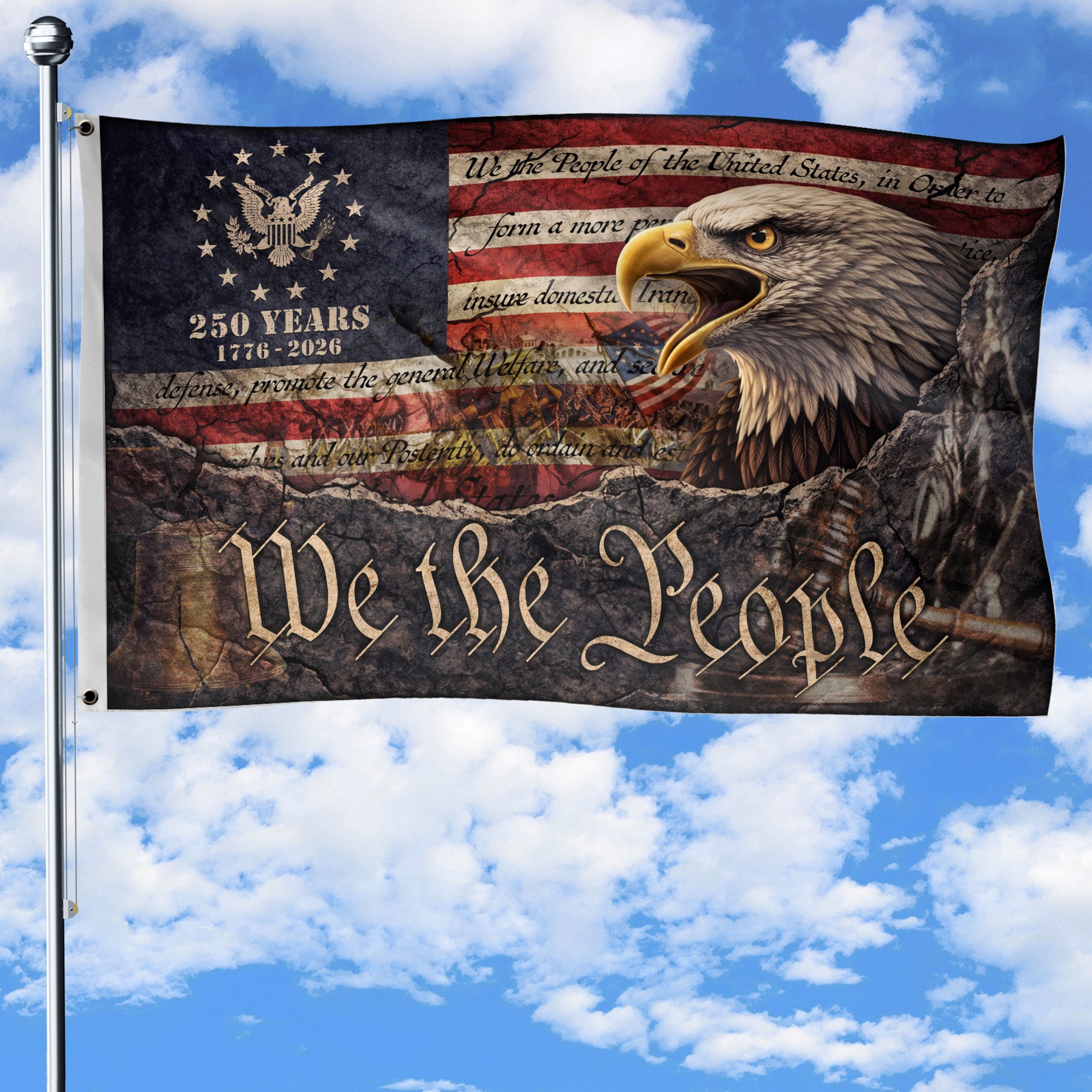 American Heritage House Flag, We The People Eagle Design, 250 Years of Freedom 3x5ft