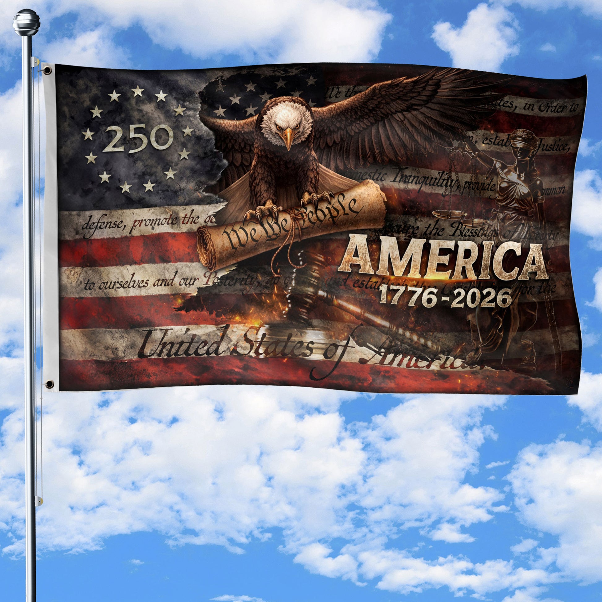 America 250 Years House Flag Patriotic Eagle We The People 1776 2026 Outdoor Decor - Rust Field Wear