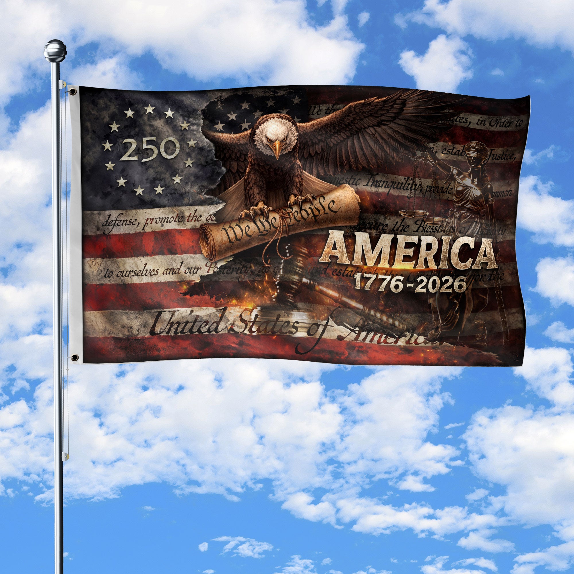 America 250 Years House Flag Patriotic Eagle We The People 1776 2026 Outdoor Decor