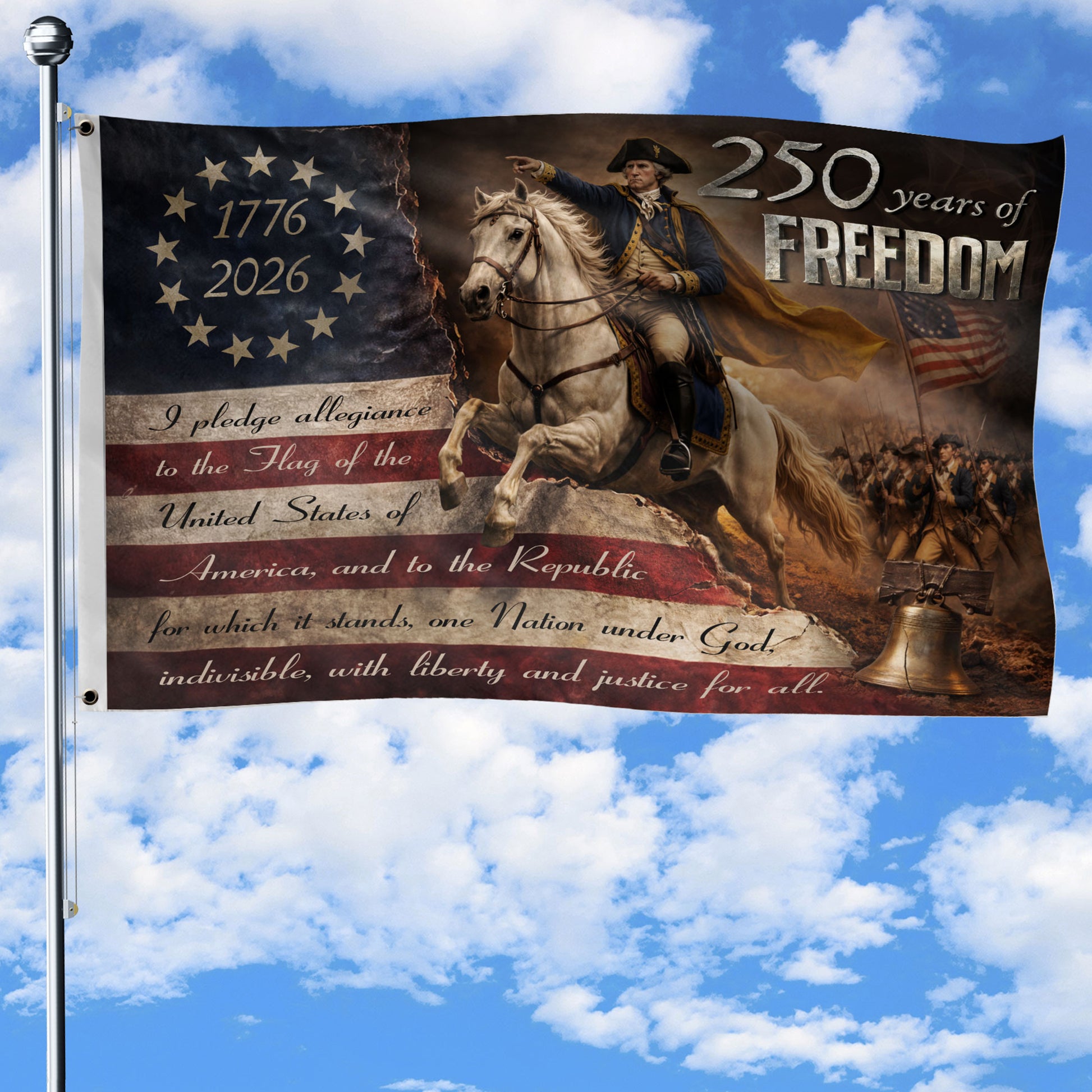 George Washington 250 Years of Freedom House Flag 1776-2026 Patriotic Eagle Decor - Rust Field Wear