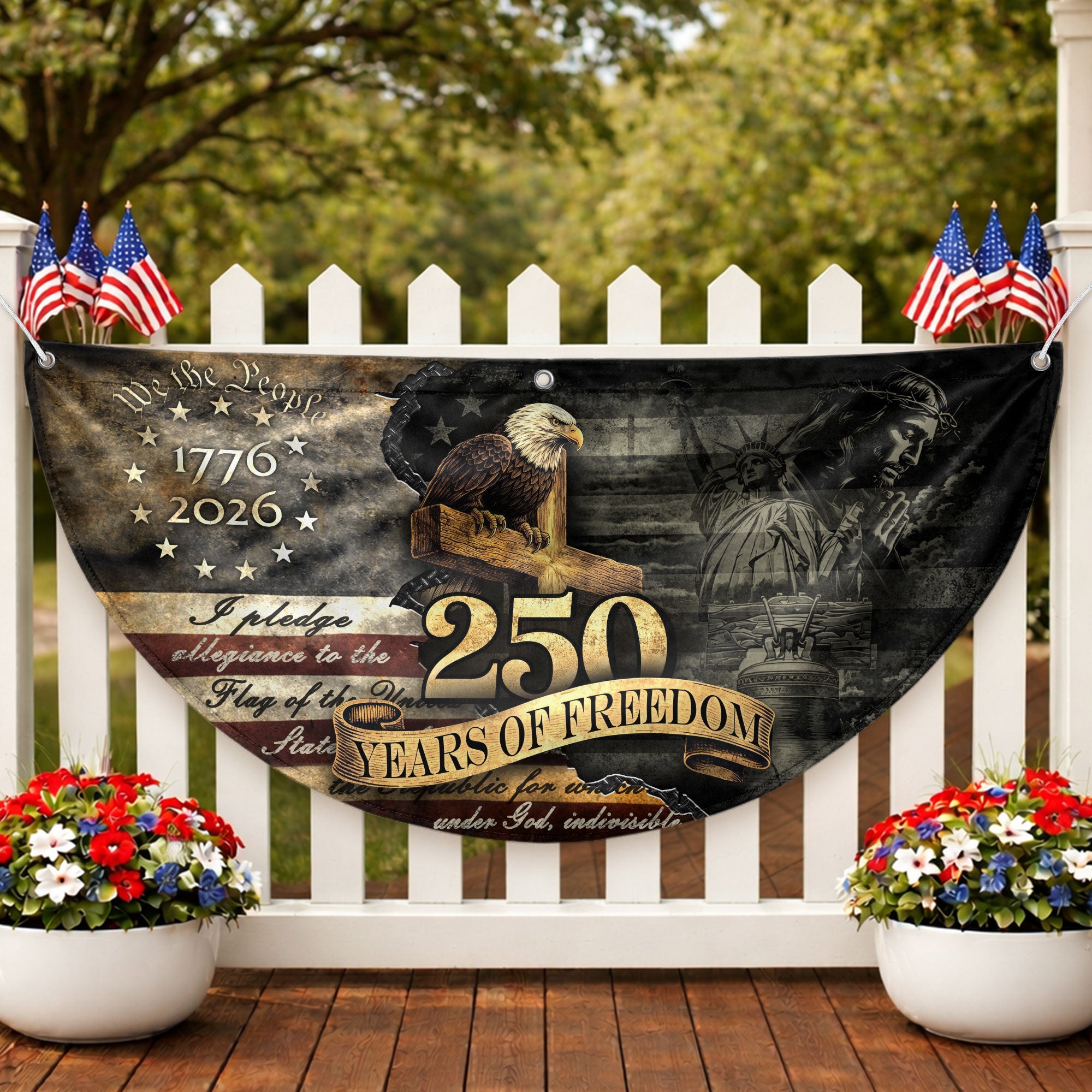 Fence Flag 250th Anniversary USA Flag 1776-2026 Eagle Patriotic 250 Year American Anniversary Flag Decor