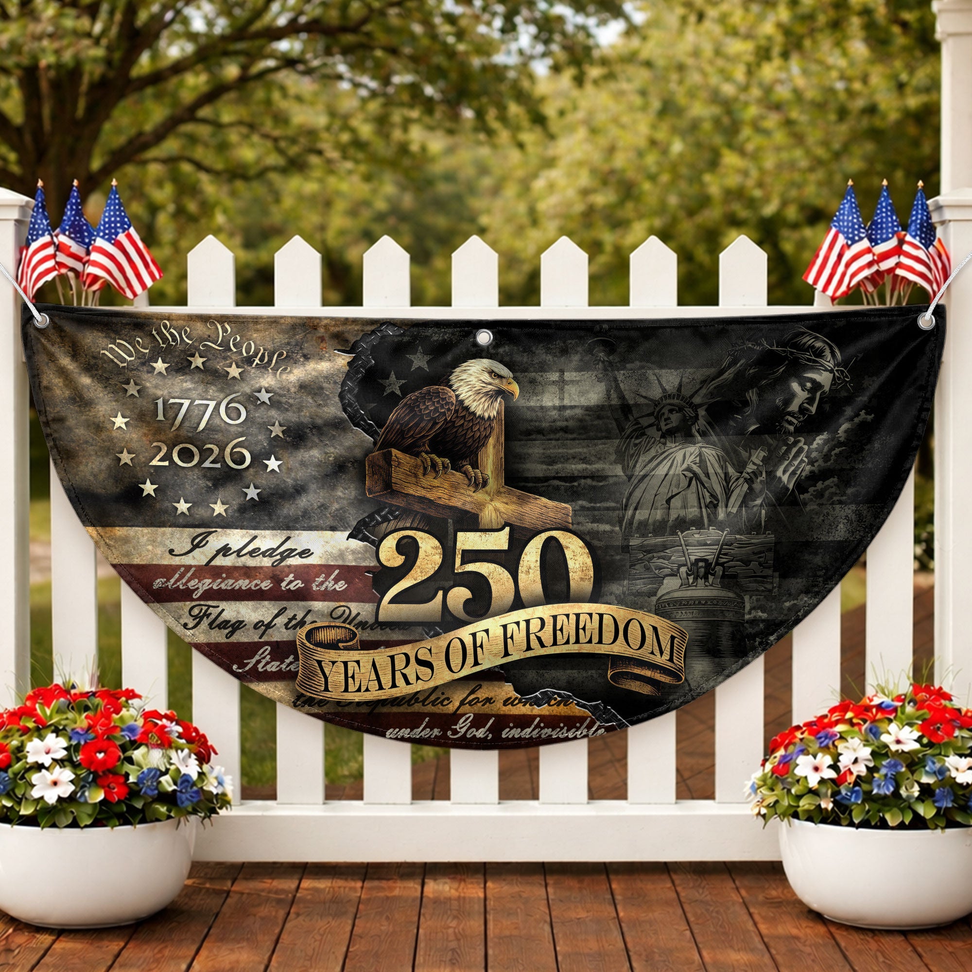 Fence Flag 250th Anniversary USA Flag 1776-2026 Eagle Patriotic 250 Year American Anniversary Flag Decor