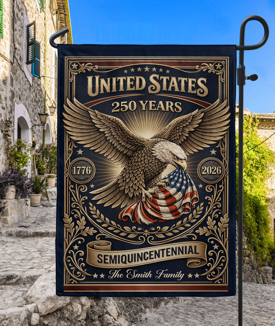 United States 250 Years Eagle Garden Flag Custom Family Name Patriotic Decor