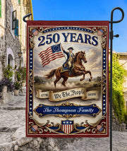 George Washington Horseback Garden Flag Custom Family Name 250 Years Freedom 1776-2026 Patriotic Decor