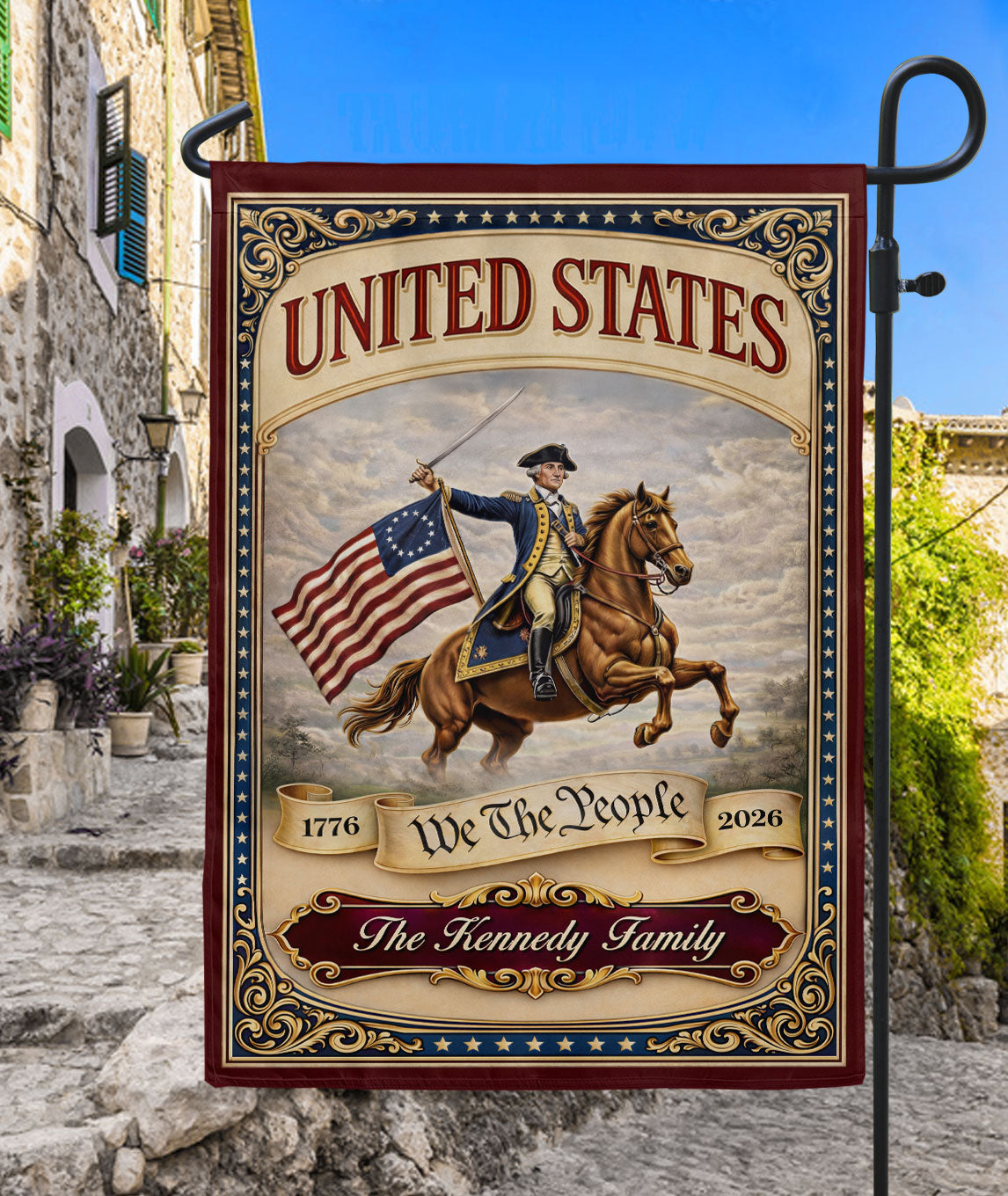 United States 250 Years Garden Flag Custom Family Name George Washington 1776 2026 Patriotic Decor