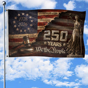 US 250 Years Flag 3x5 ft Lady Justice Gavel We The People 1776-2026 Patriotic Banner - Rust Field Wear