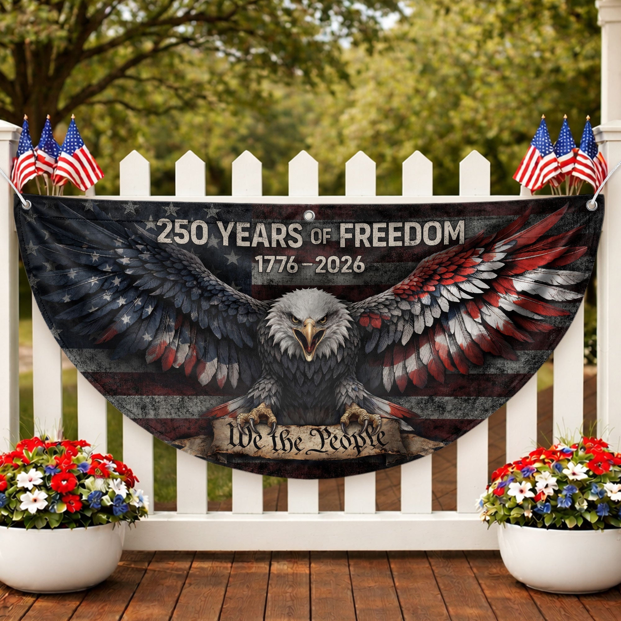 Fence Flag USA 250th Anniversary 1776–2026, American Eagle Patriotic Outdoor Banner, 250 Years of Freedom Flag