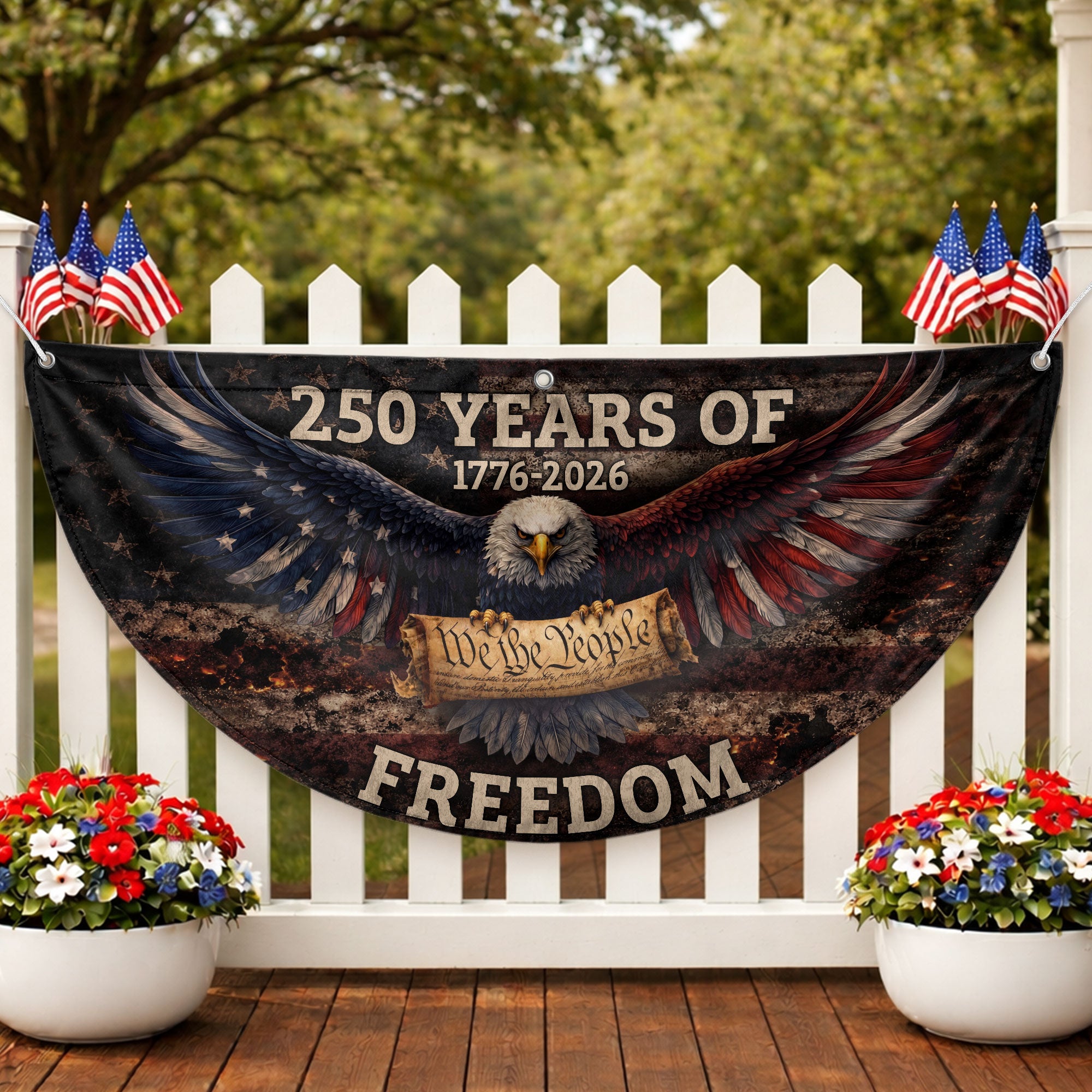 Fence Flag USA 250th Anniversary 1776–2026, American Eagle Patriotic 250 Year Flag, Outdoor Banner Decor