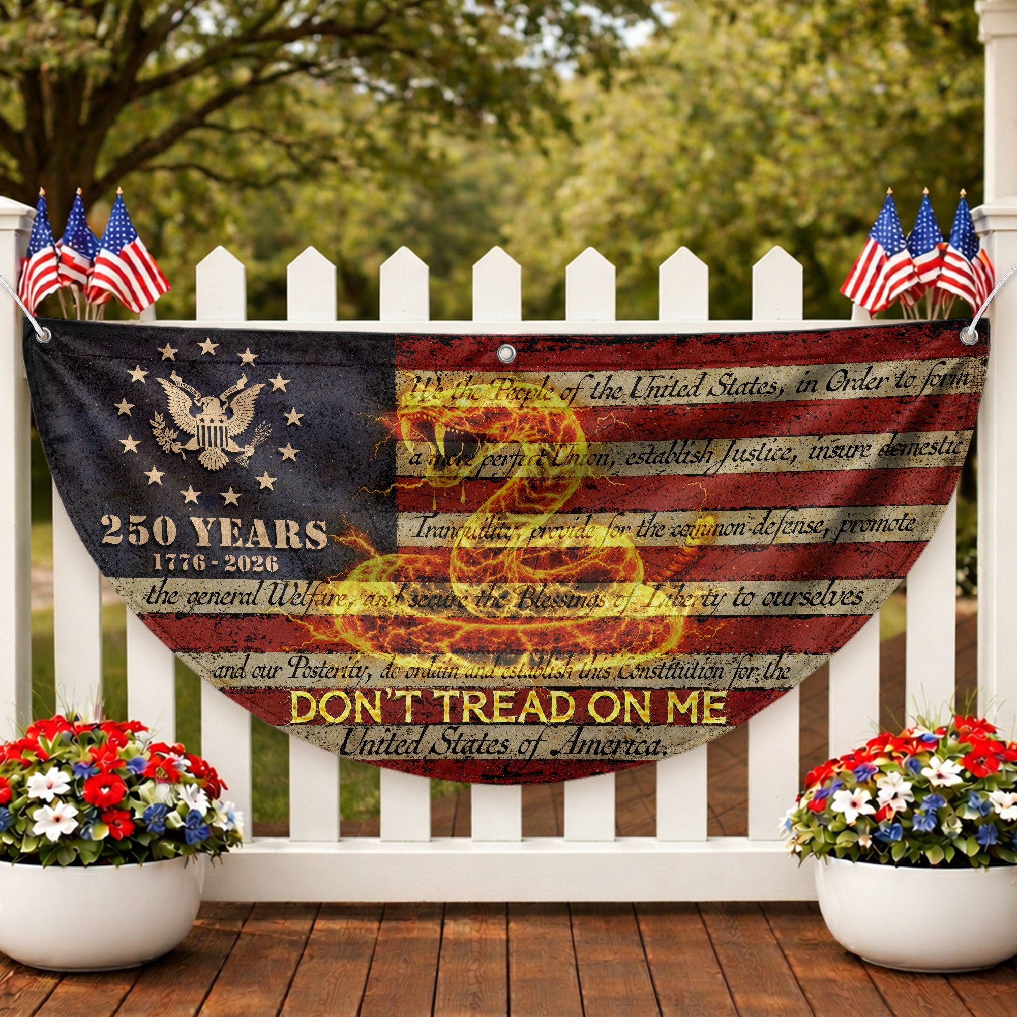 Fence Flag USA 250th Anniversary 1776–2026, Patriotic 250 Year American Flag Banner Decor